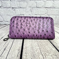 Large RFID Zip Around Clutch Wallet - Purple Ostrich