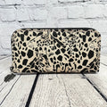 Large RFID Zip Around Clutch Wallet - Black and Tan Giraffe Print