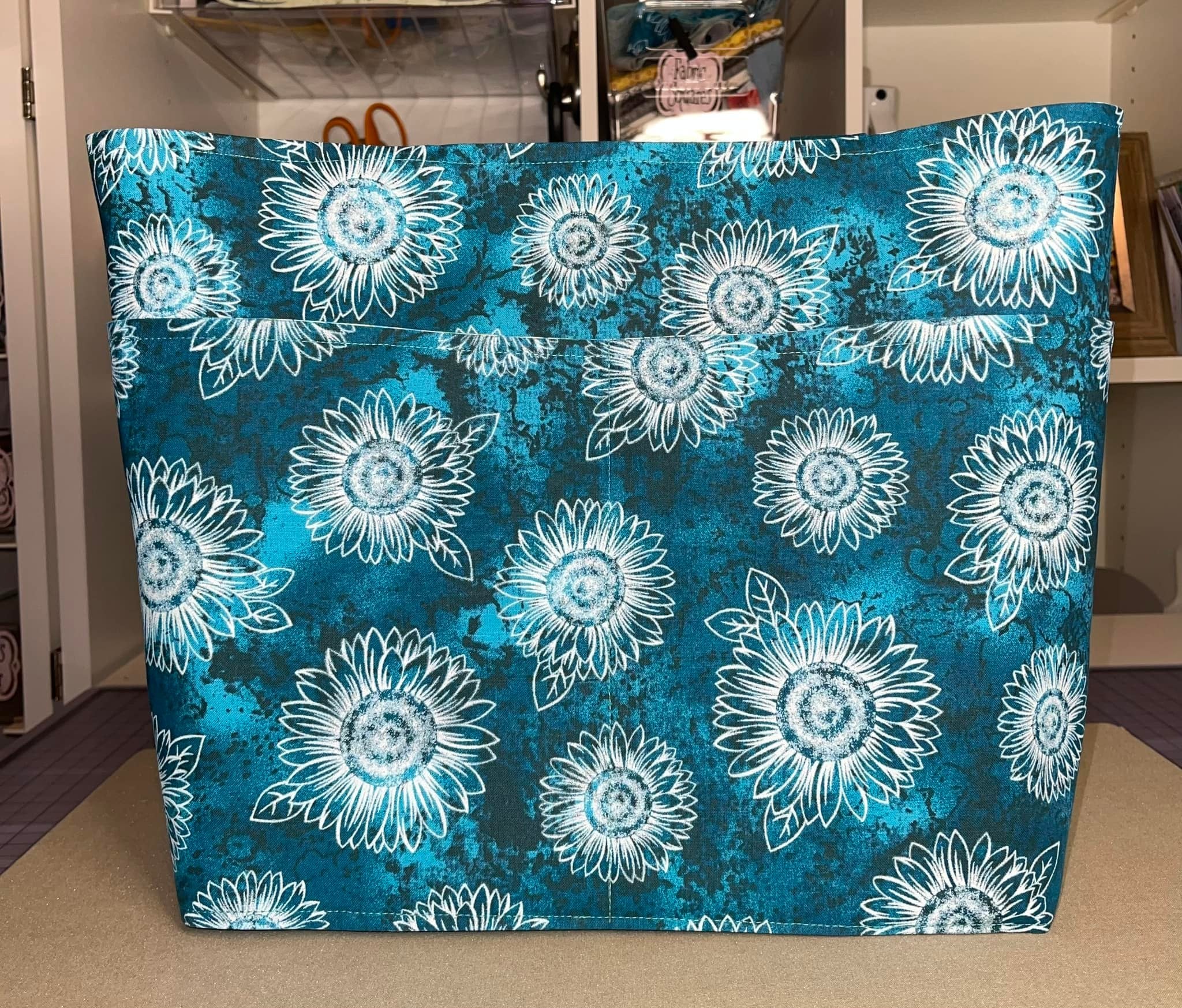 Large Tote - Teal & White Sunflower