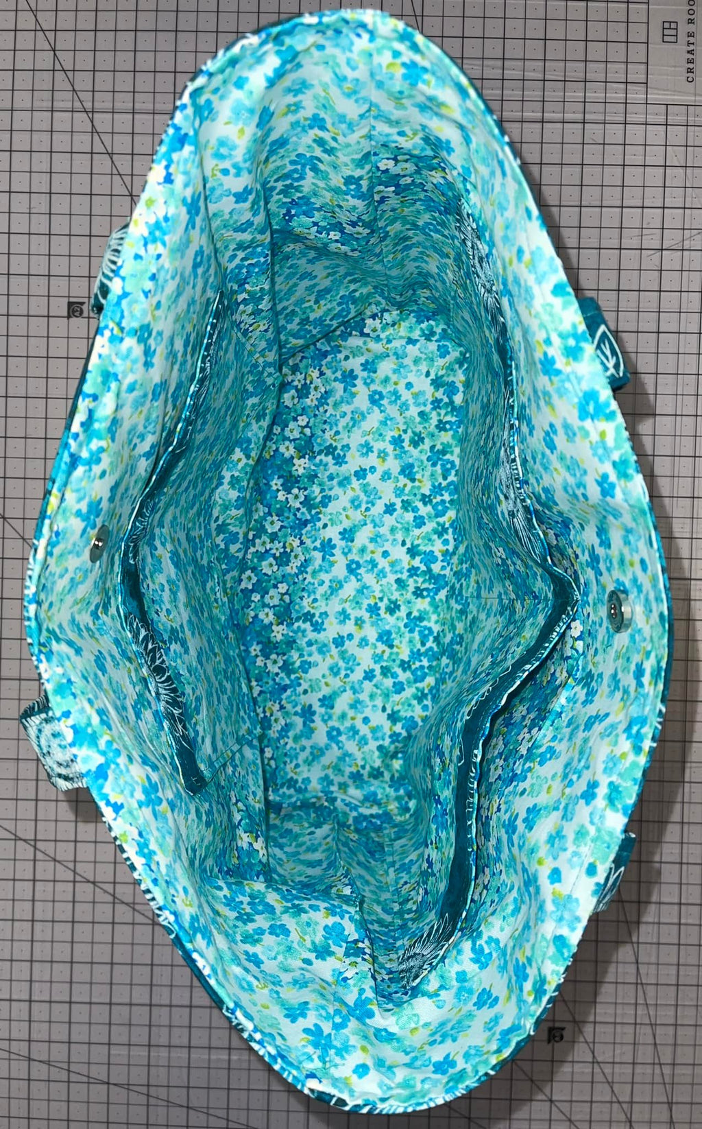 Large Tote - Teal & White Sunflower