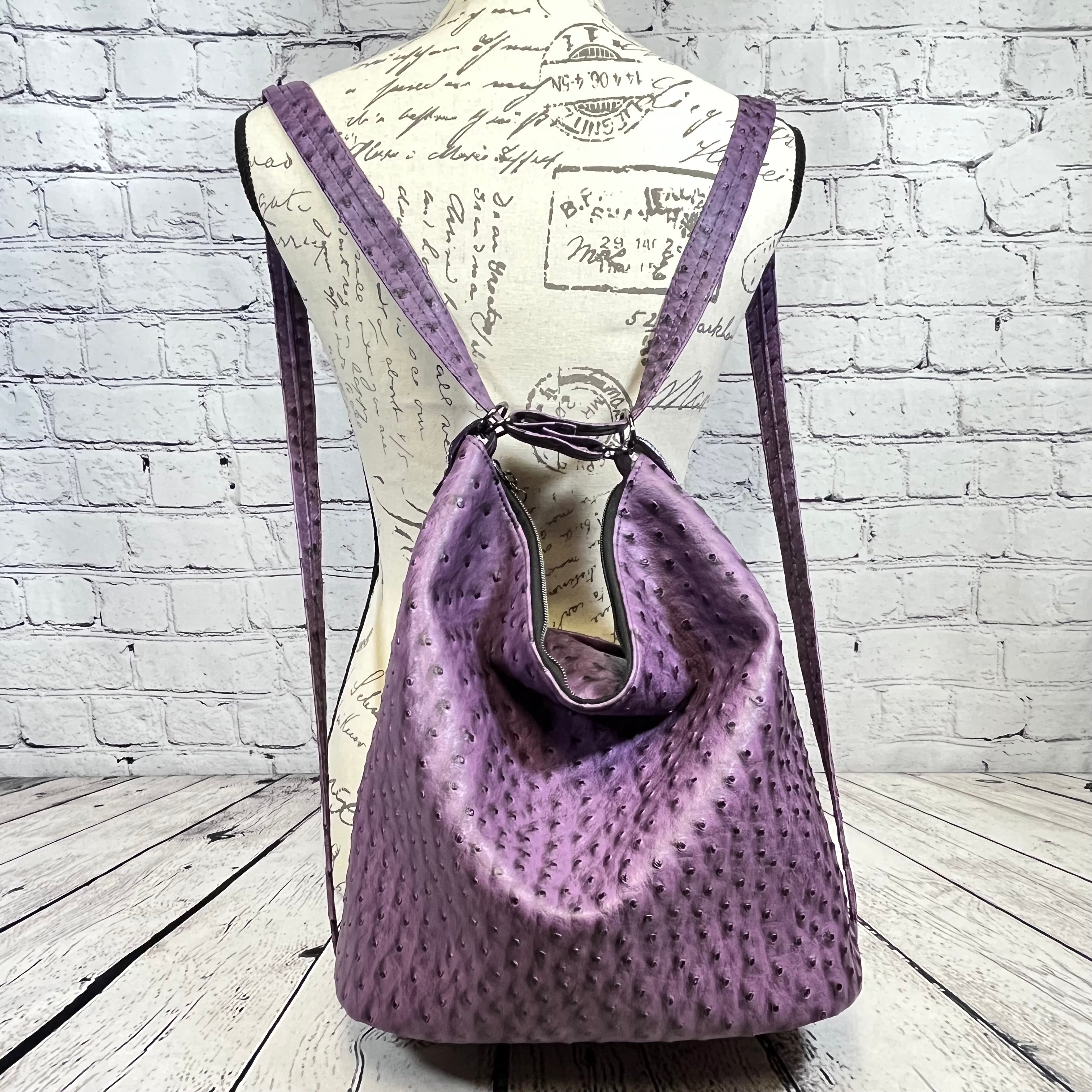 Krystal Convertible Bag - Purple Ostrich