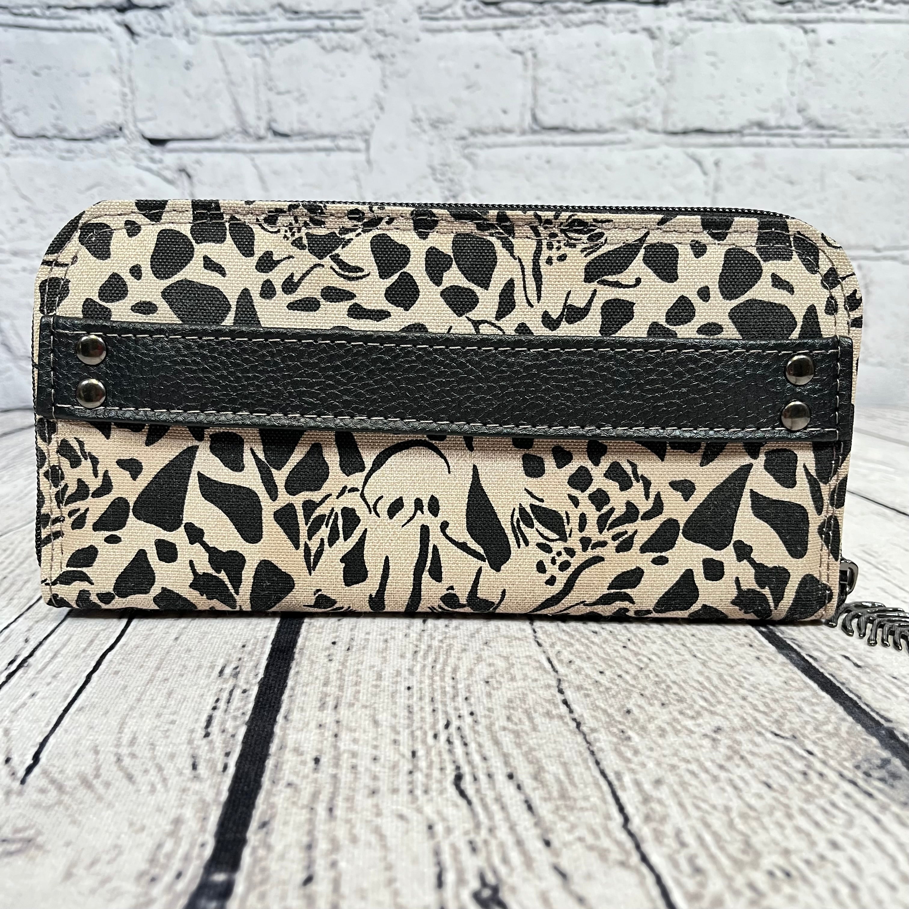 Large RFID Zip Around Clutch Wallet - Black and Tan Giraffe Print