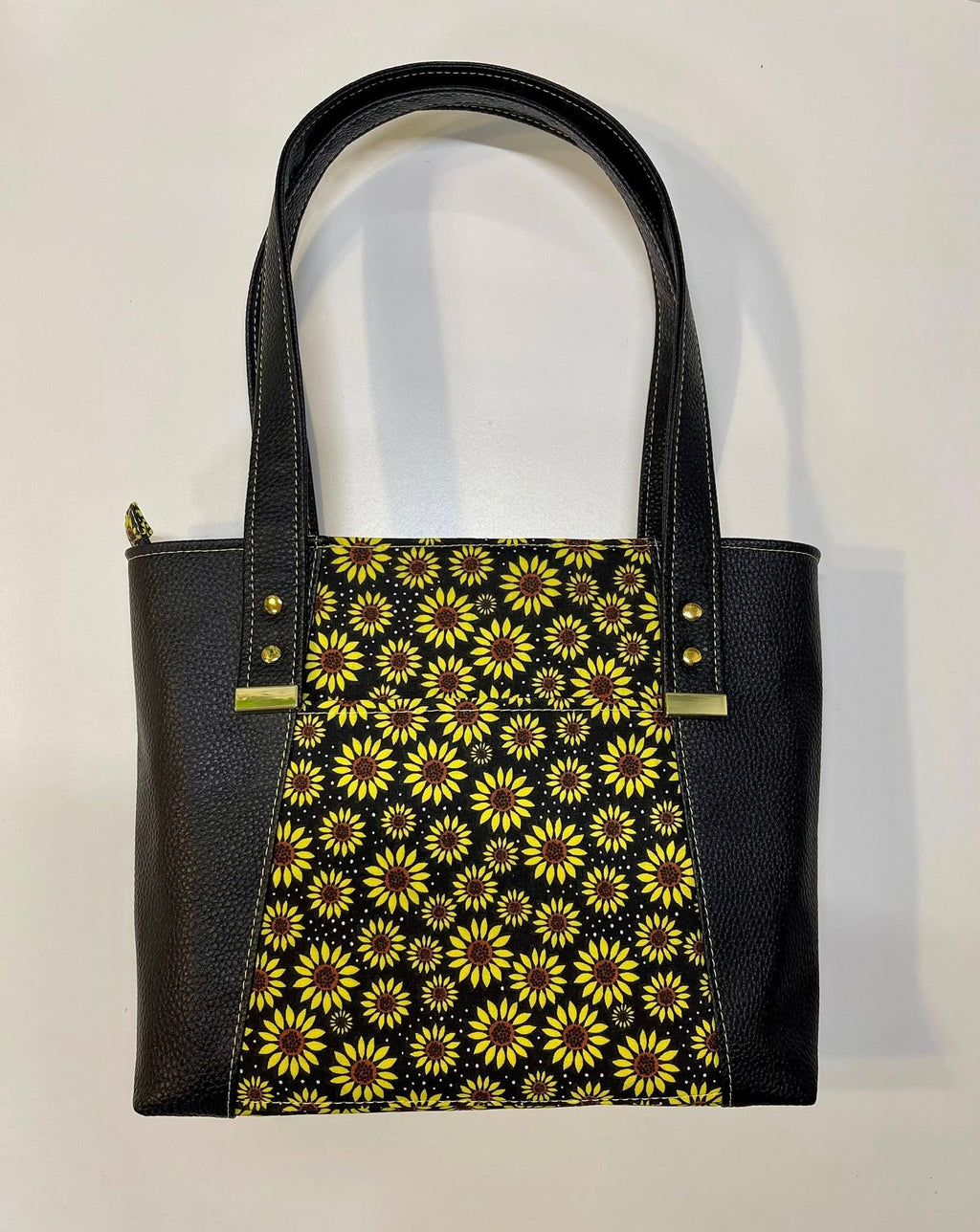 Small Zipper Tote - Black & Yellow Sunflower