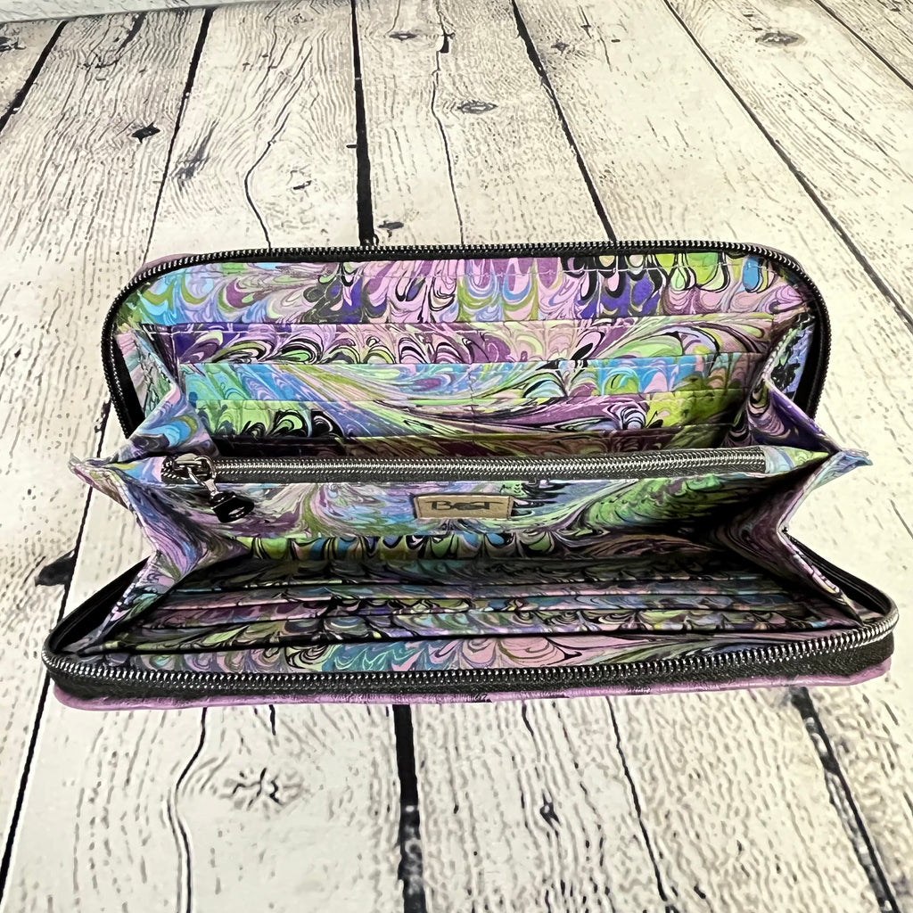 Large RFID Zip Around Clutch Wallet - Purple Ostrich