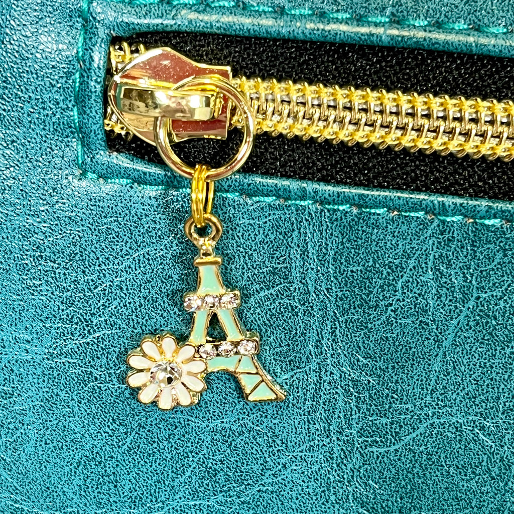 Large RFID Wristlet Wallet - Turquoise Accents of Paris