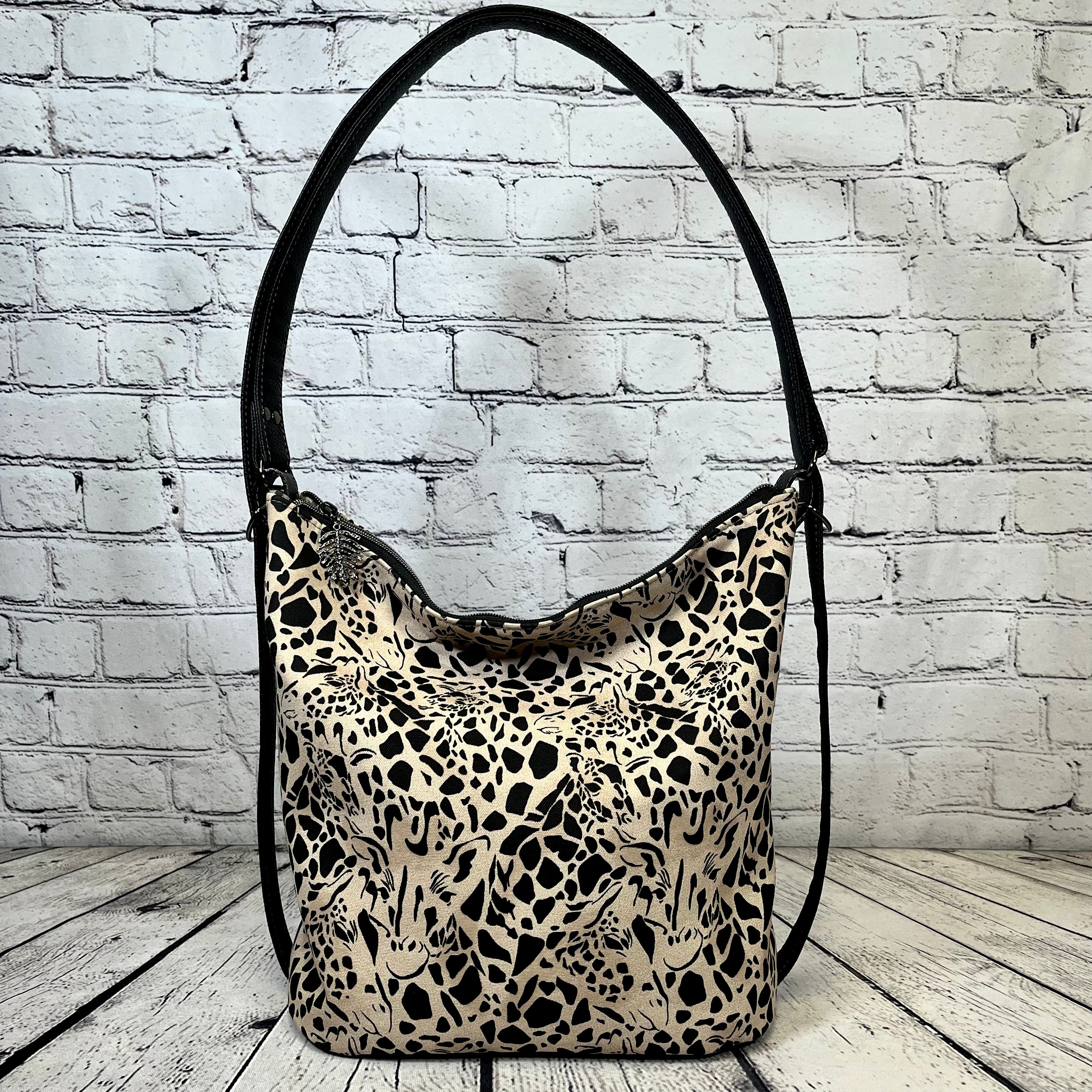 Krystal Convertible Bag - Black and Tan Giraffe Print