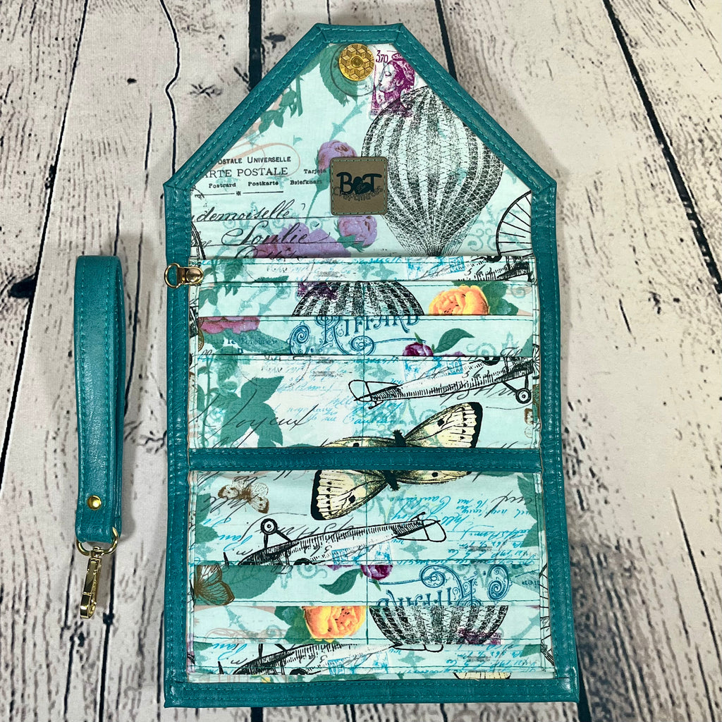 Large RFID Wristlet Wallet - Turquoise Accents of Paris
