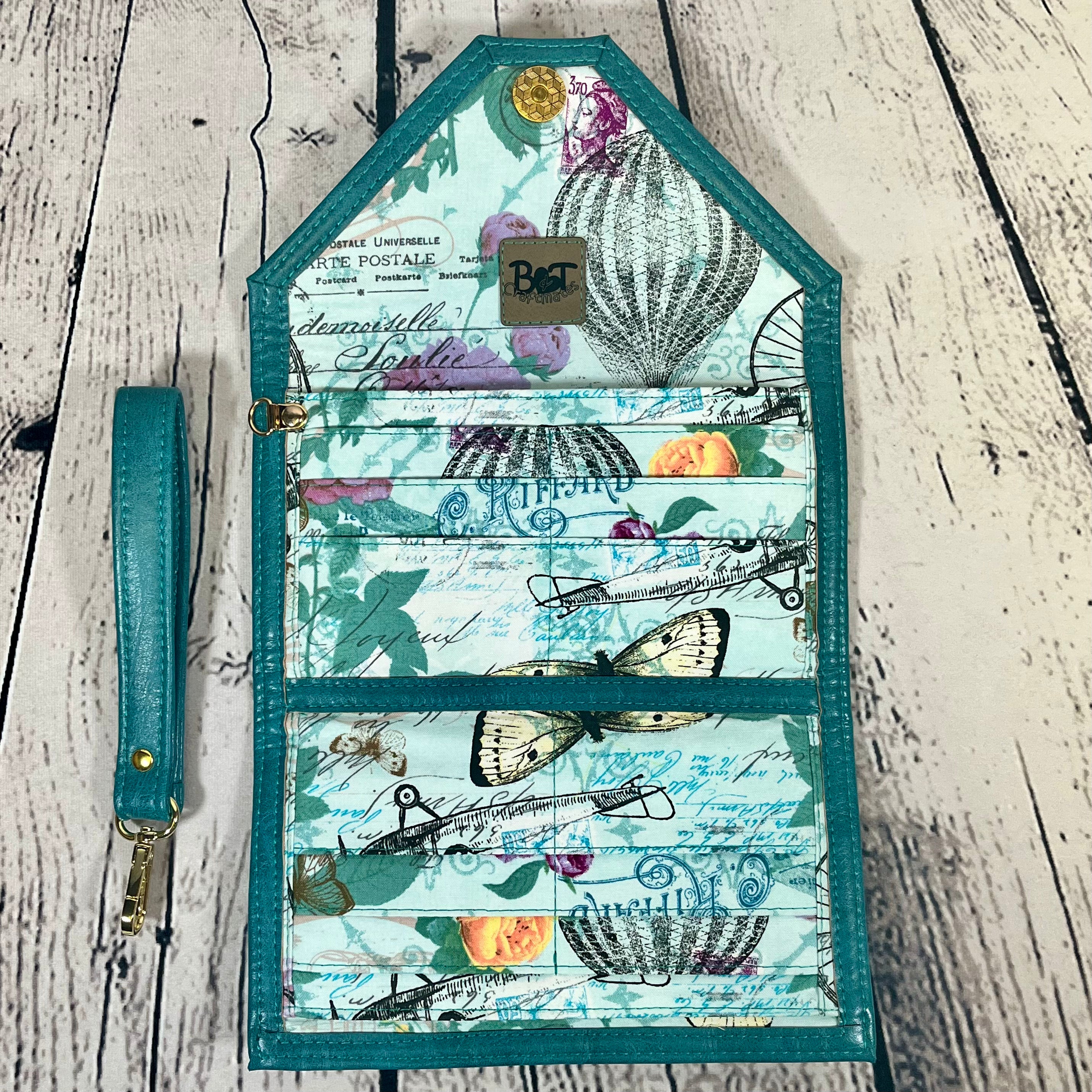 Large RFID Wristlet Wallet - Turquoise Accents of Paris
