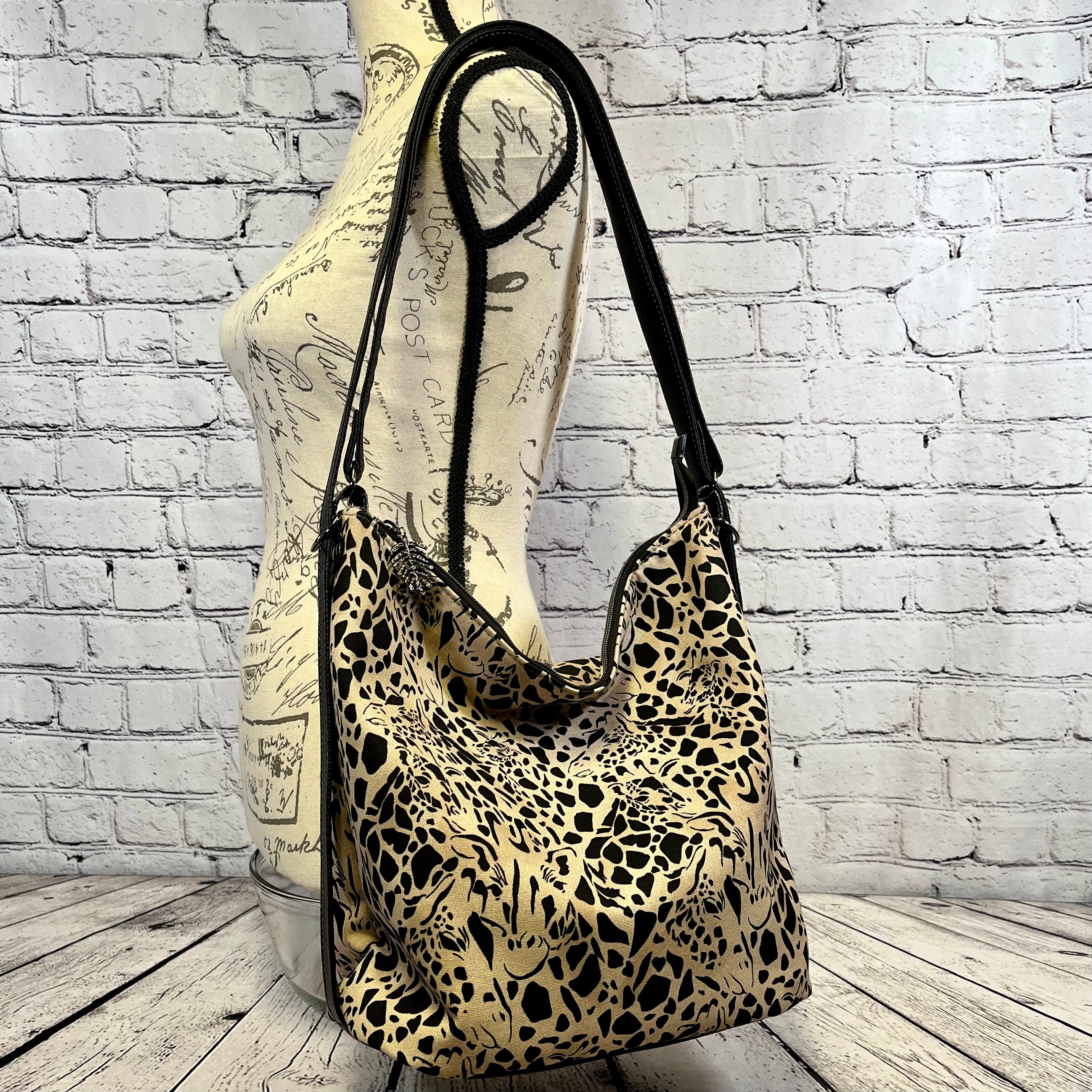 Krystal Convertible Bag - Black and Tan Giraffe Print