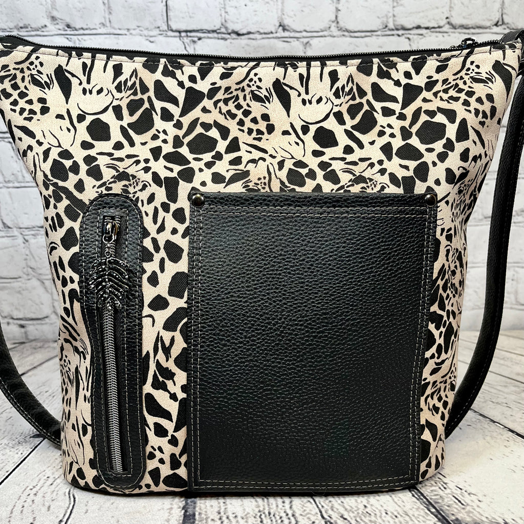 Krystal Convertible Bag - Black and Tan Giraffe Print