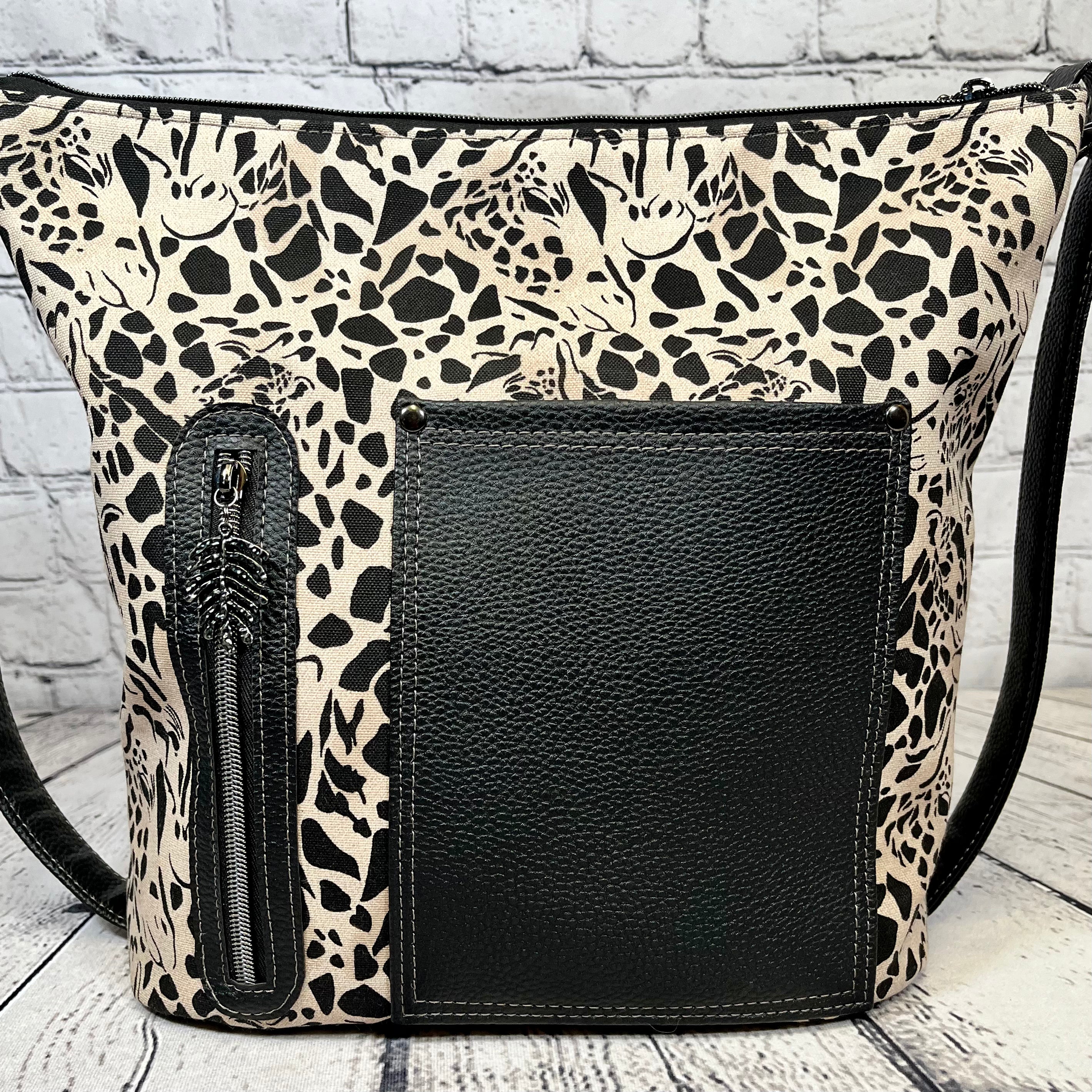 Krystal Convertible Bag - Black and Tan Giraffe Print