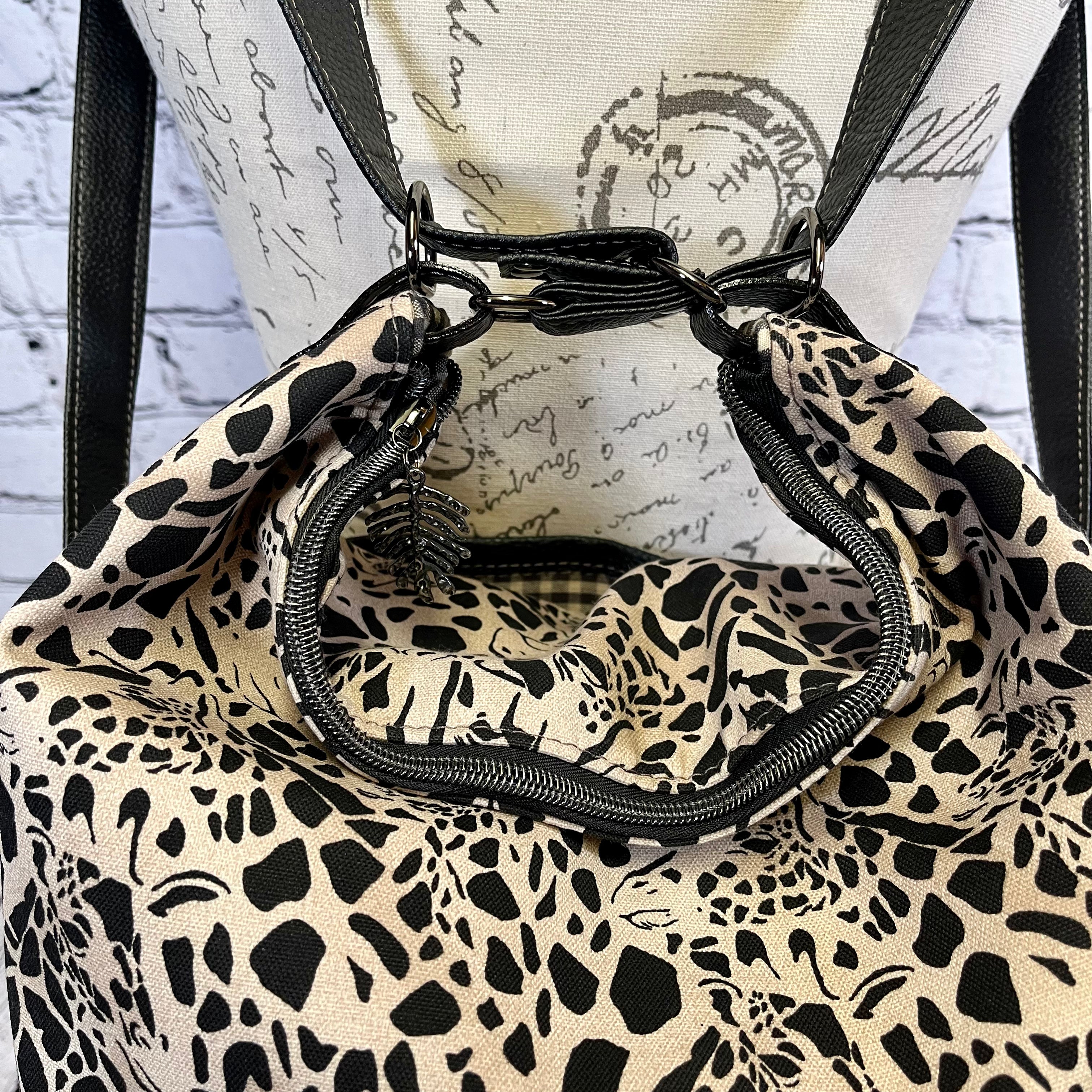Krystal Convertible Bag - Black and Tan Giraffe Print
