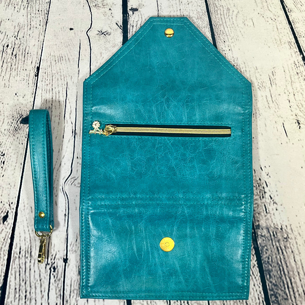 Large RFID Wristlet Wallet - Turquoise Accents of Paris