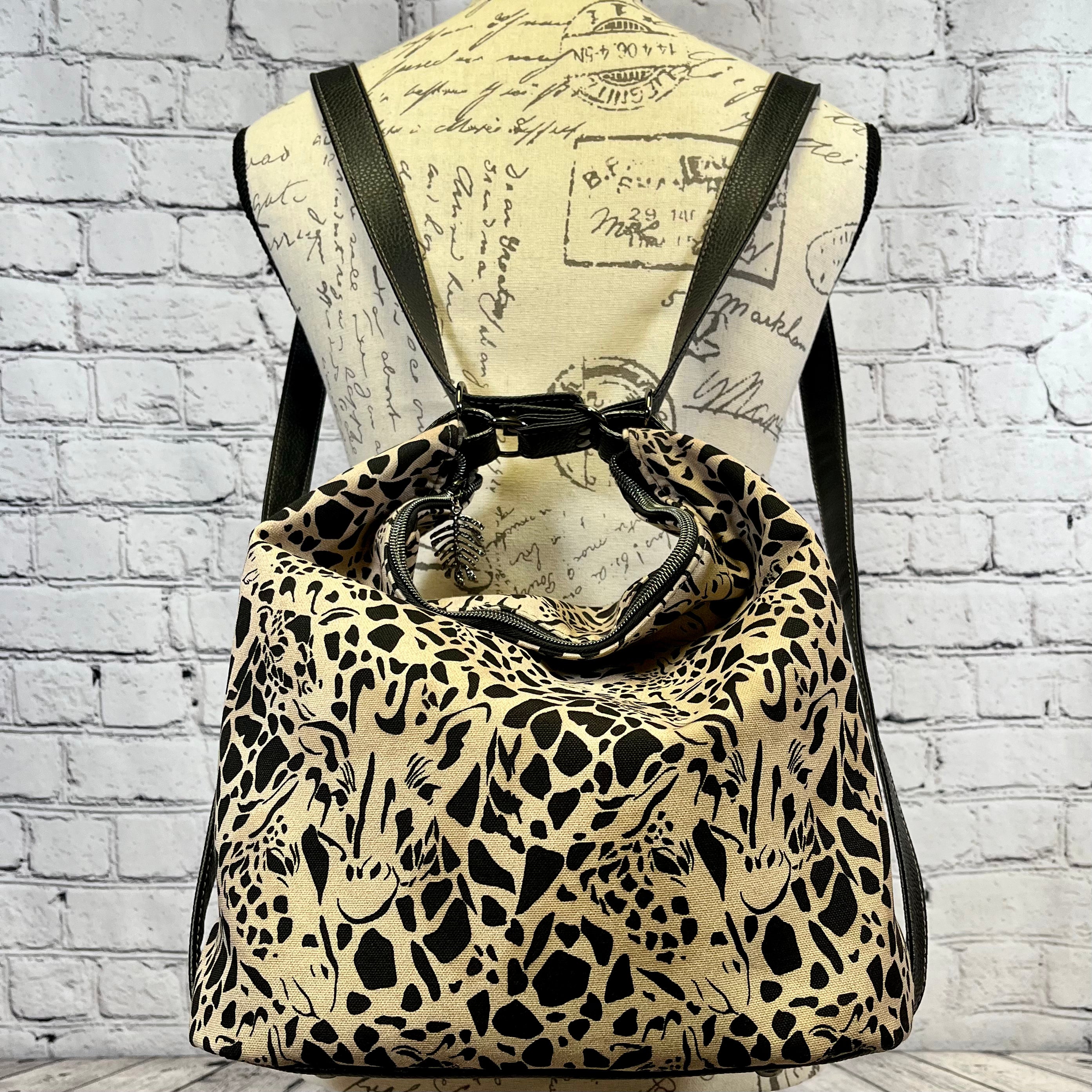 Krystal Convertible Bag - Black and Tan Giraffe Print