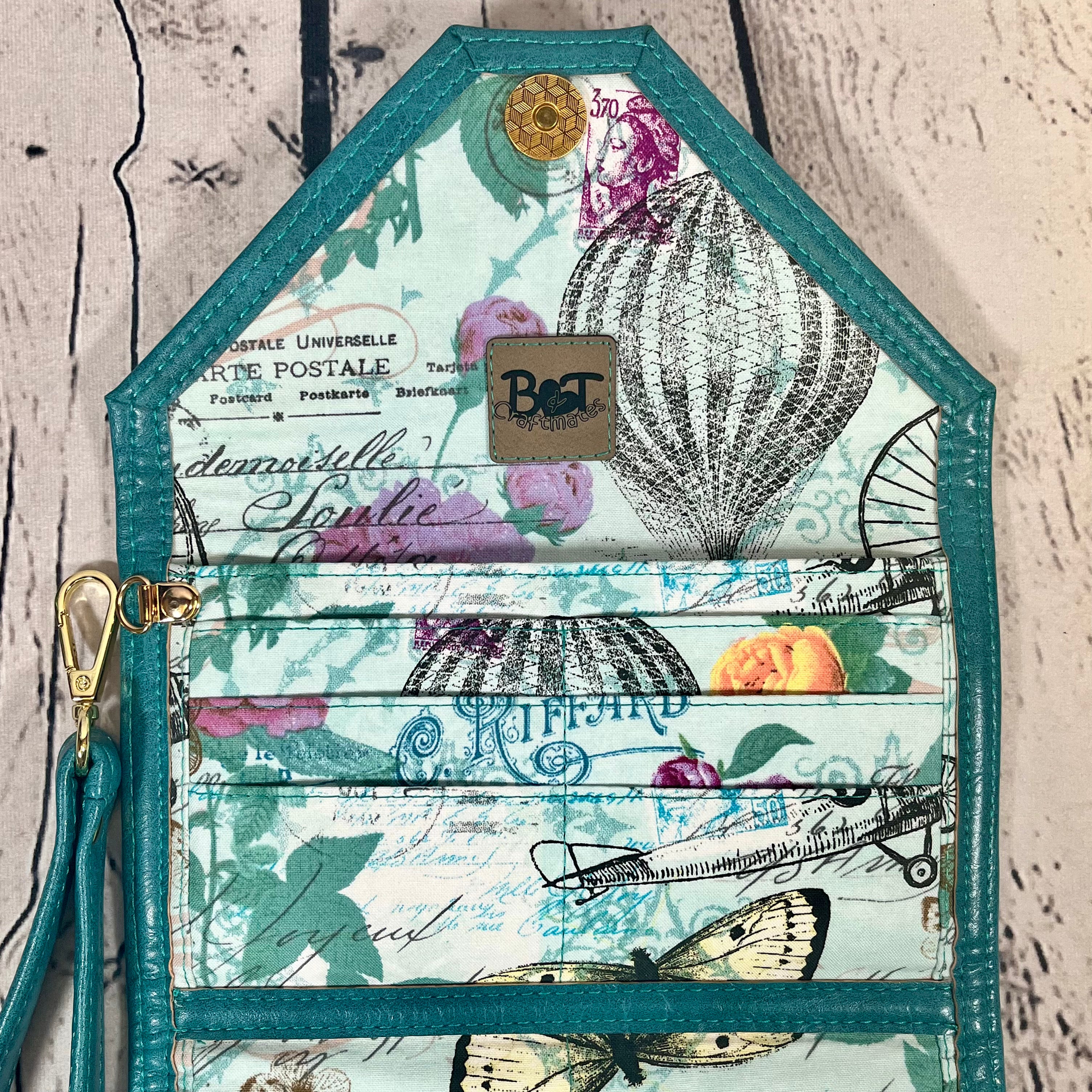 Large RFID Wristlet Wallet - Turquoise Accents of Paris