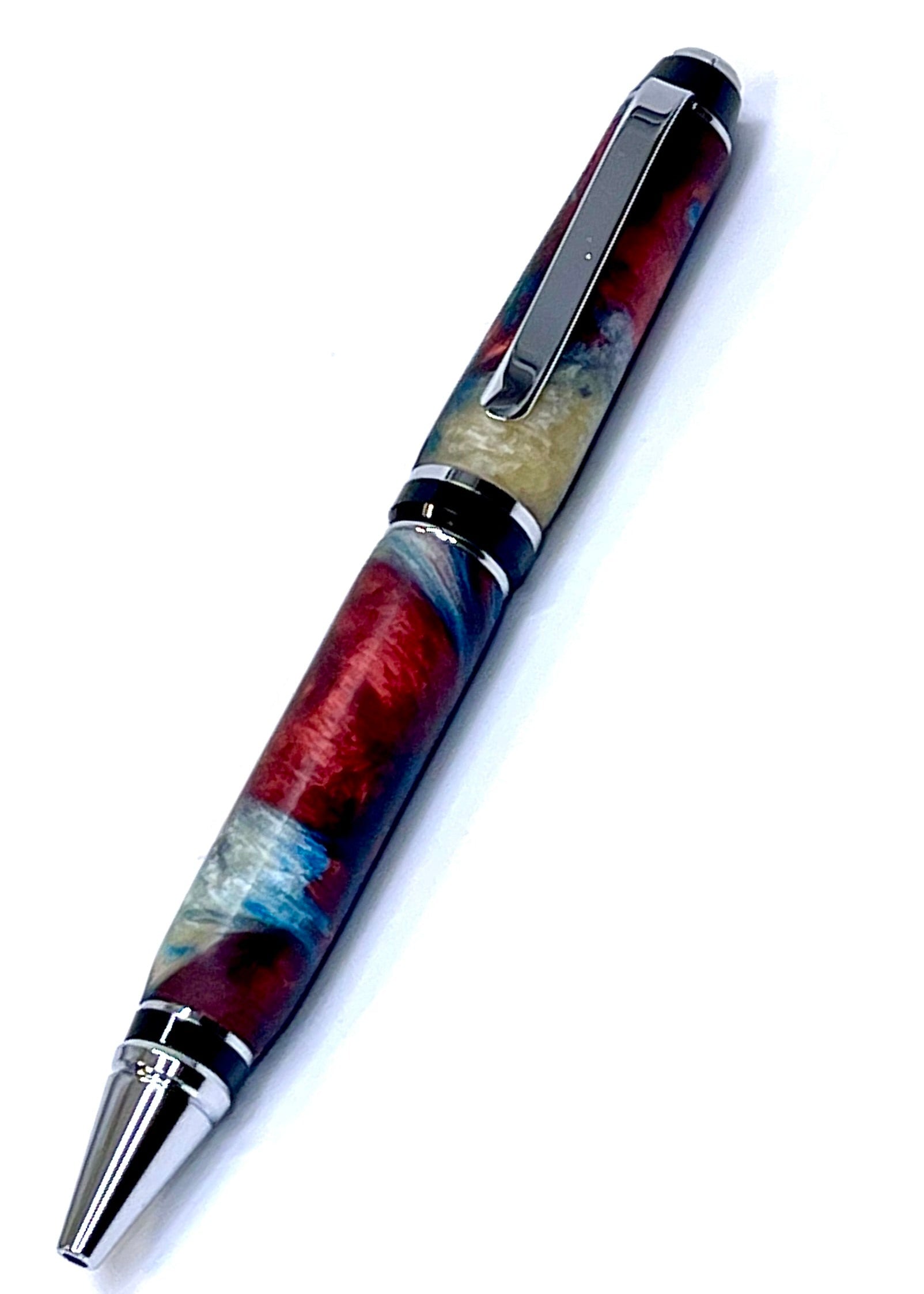 Cigar Style Pen - Red, Blue & White Resin