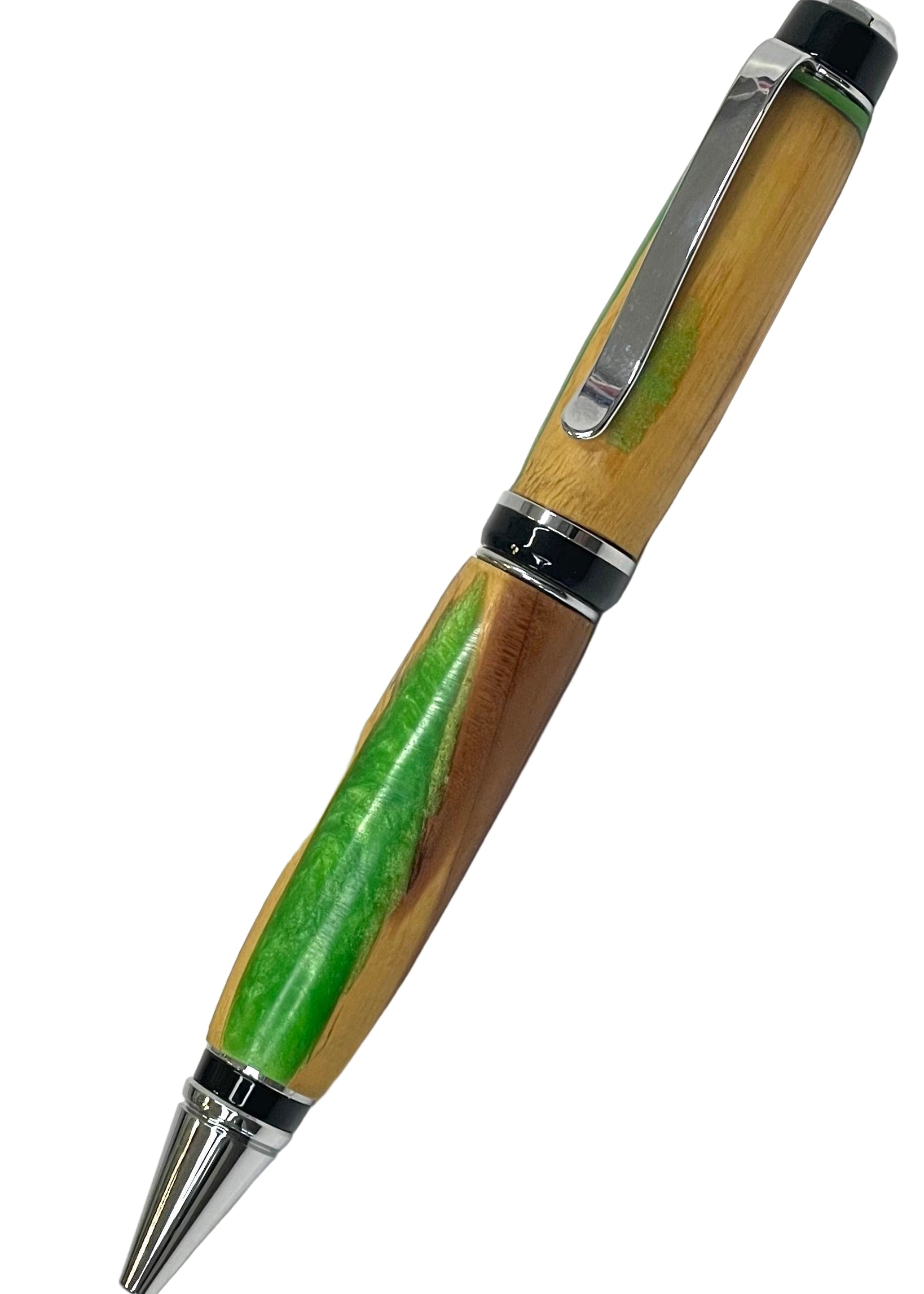 Cigar Style Pen - Pecan Wood w/ Green Resin Accents