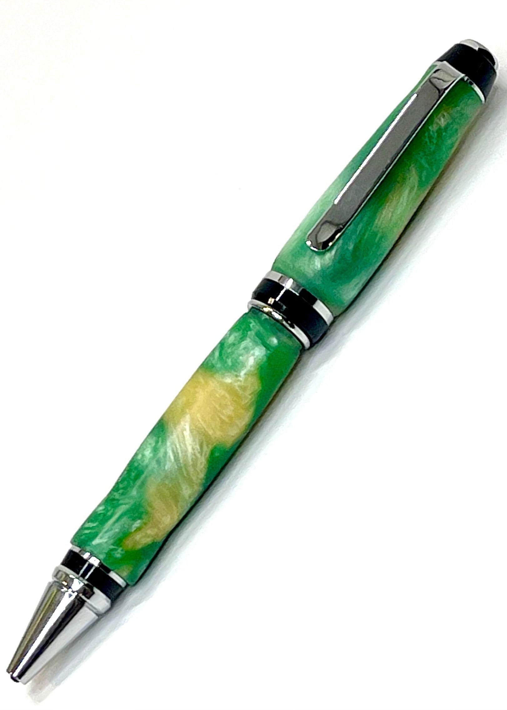Cigar Style Pen - Green Marbled Resin