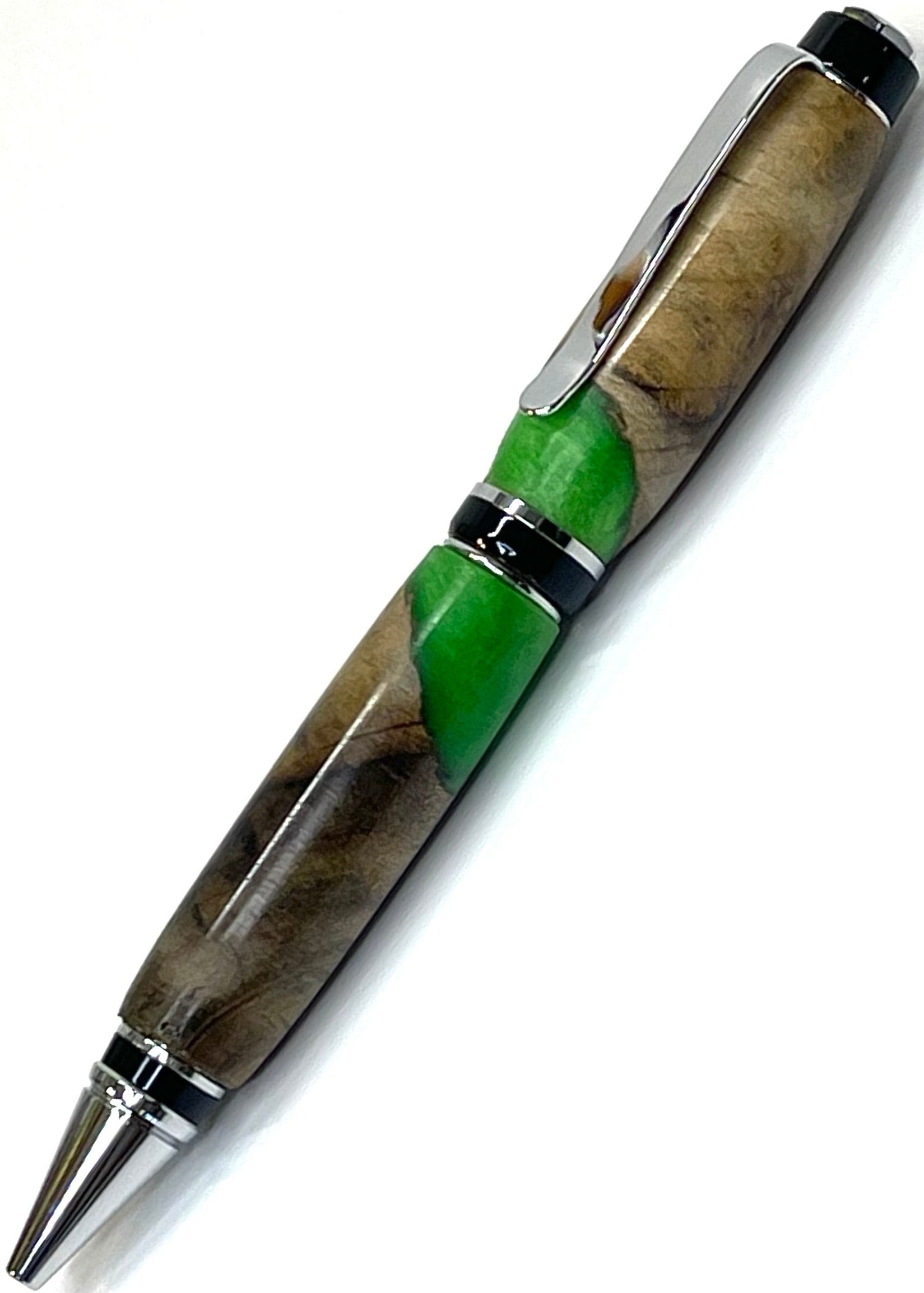 Cigar Style Pen - Magnolia Wood & Green Resin