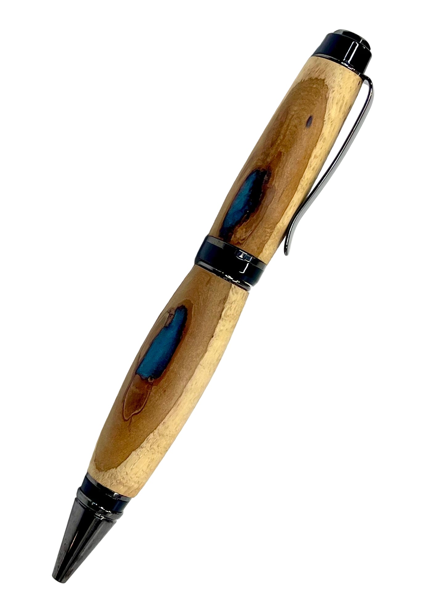 Cigar Style Pen - Pecan Wood w/ Blue Resin Accents