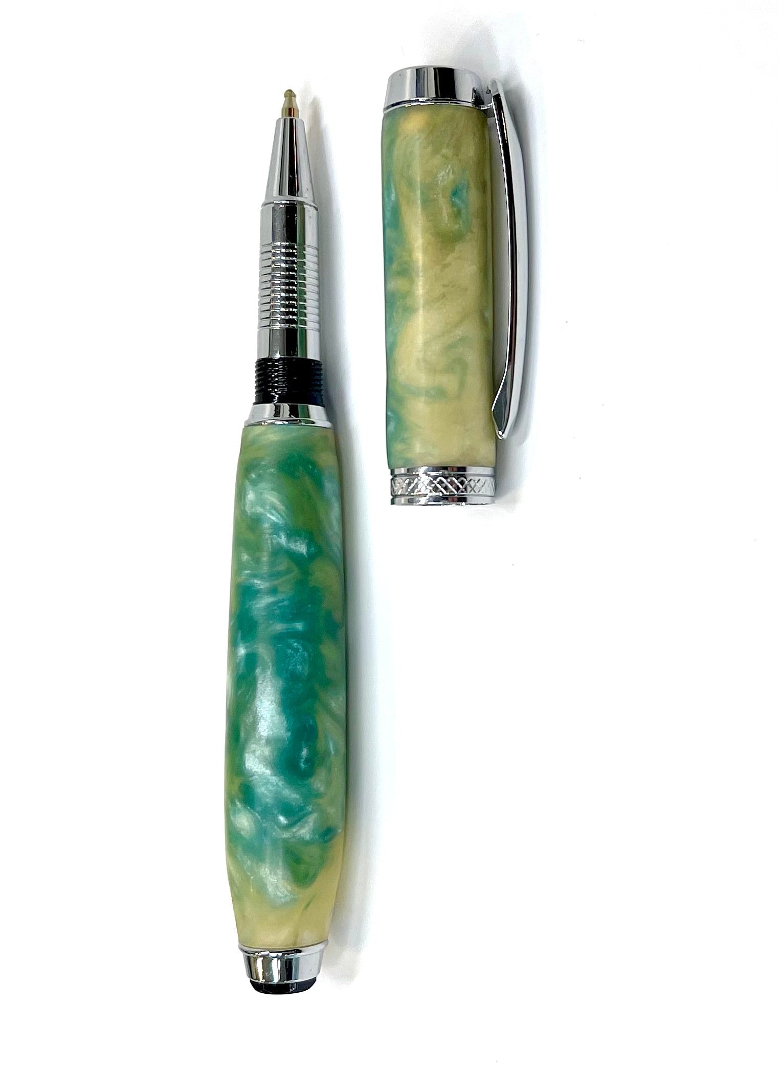 Capped Pen - Green Marbled Resin