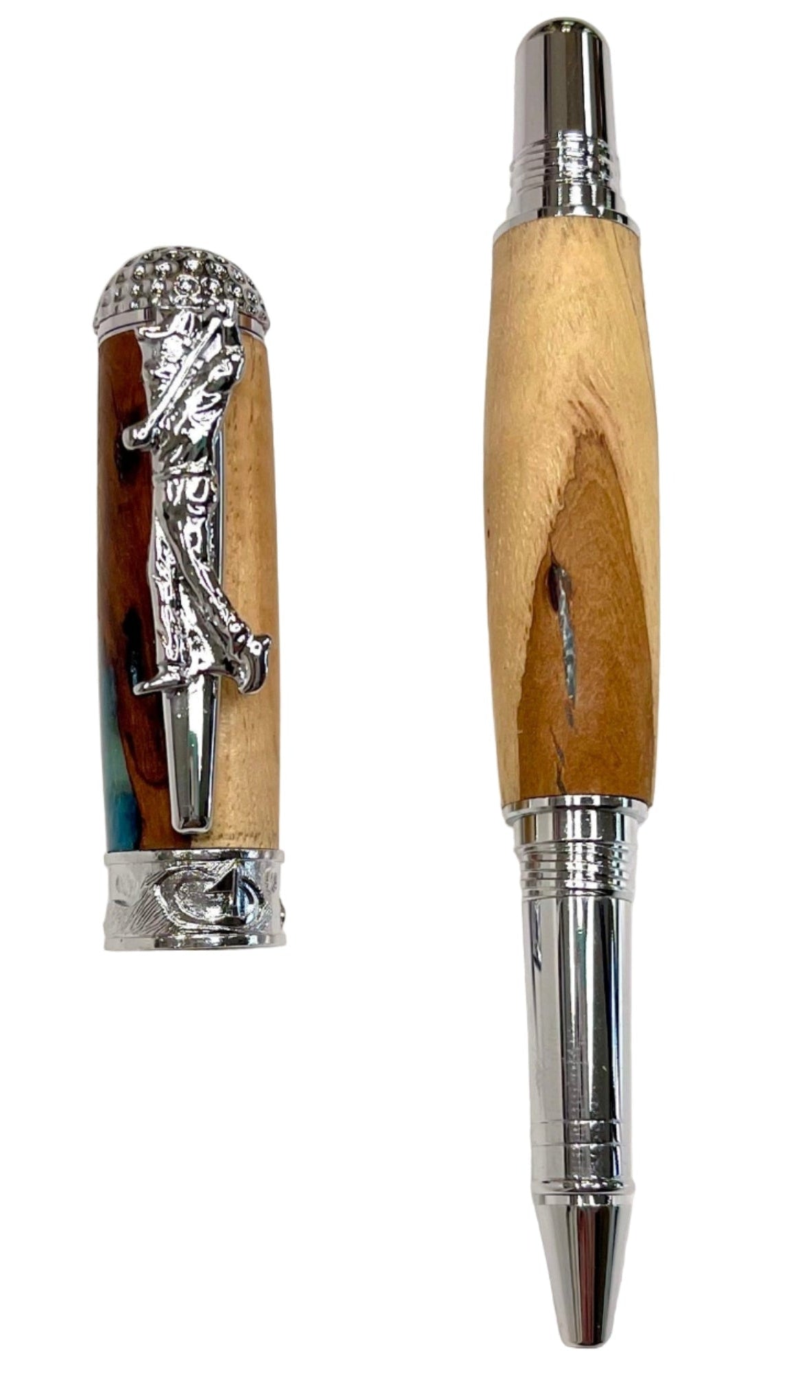 Themed Pen - Golf Pecan with Blue Resin Accents