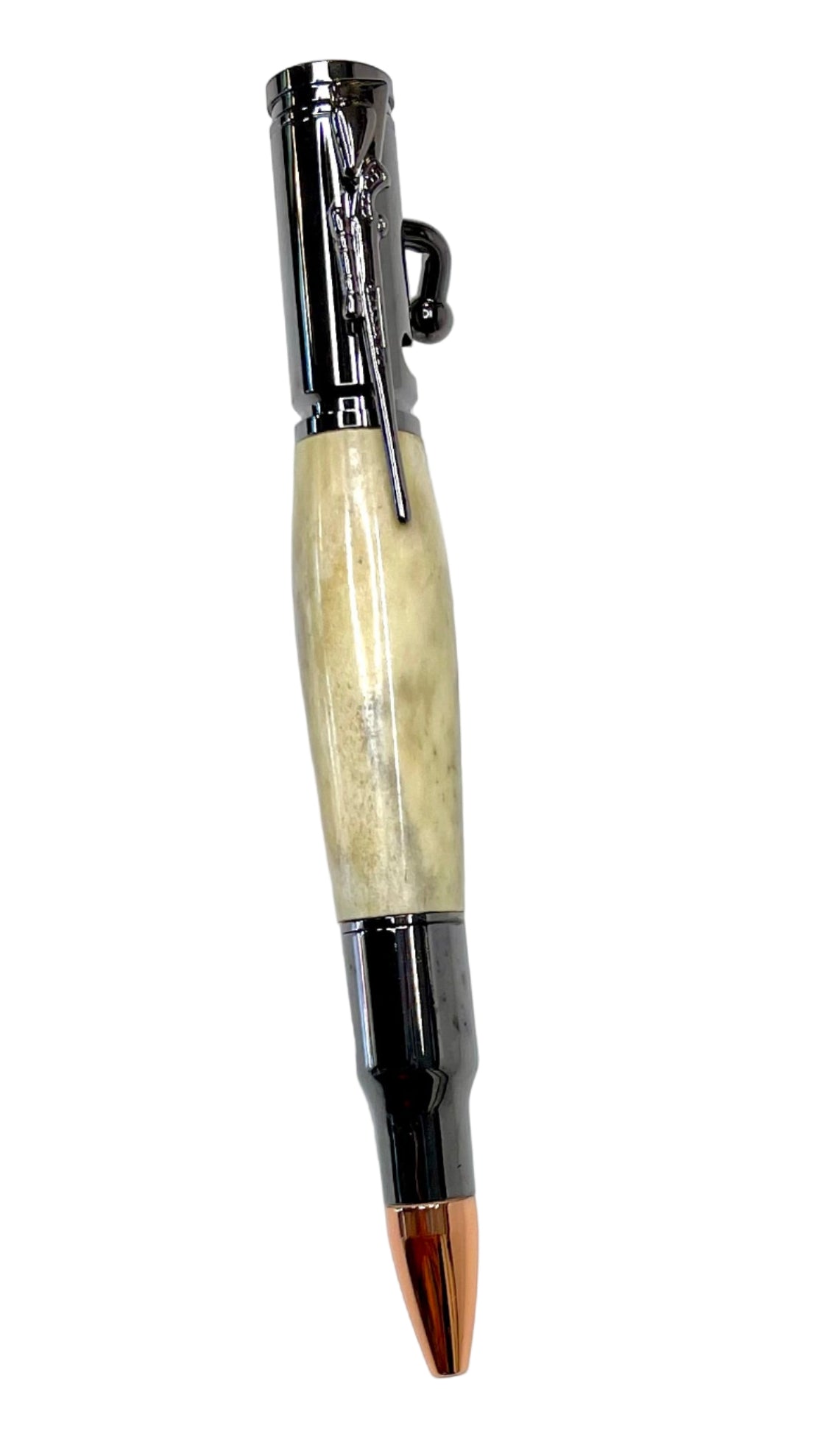 Bolt Action Pen - Rifle Clip w/ Bullet Style Tip Deer Antler Base