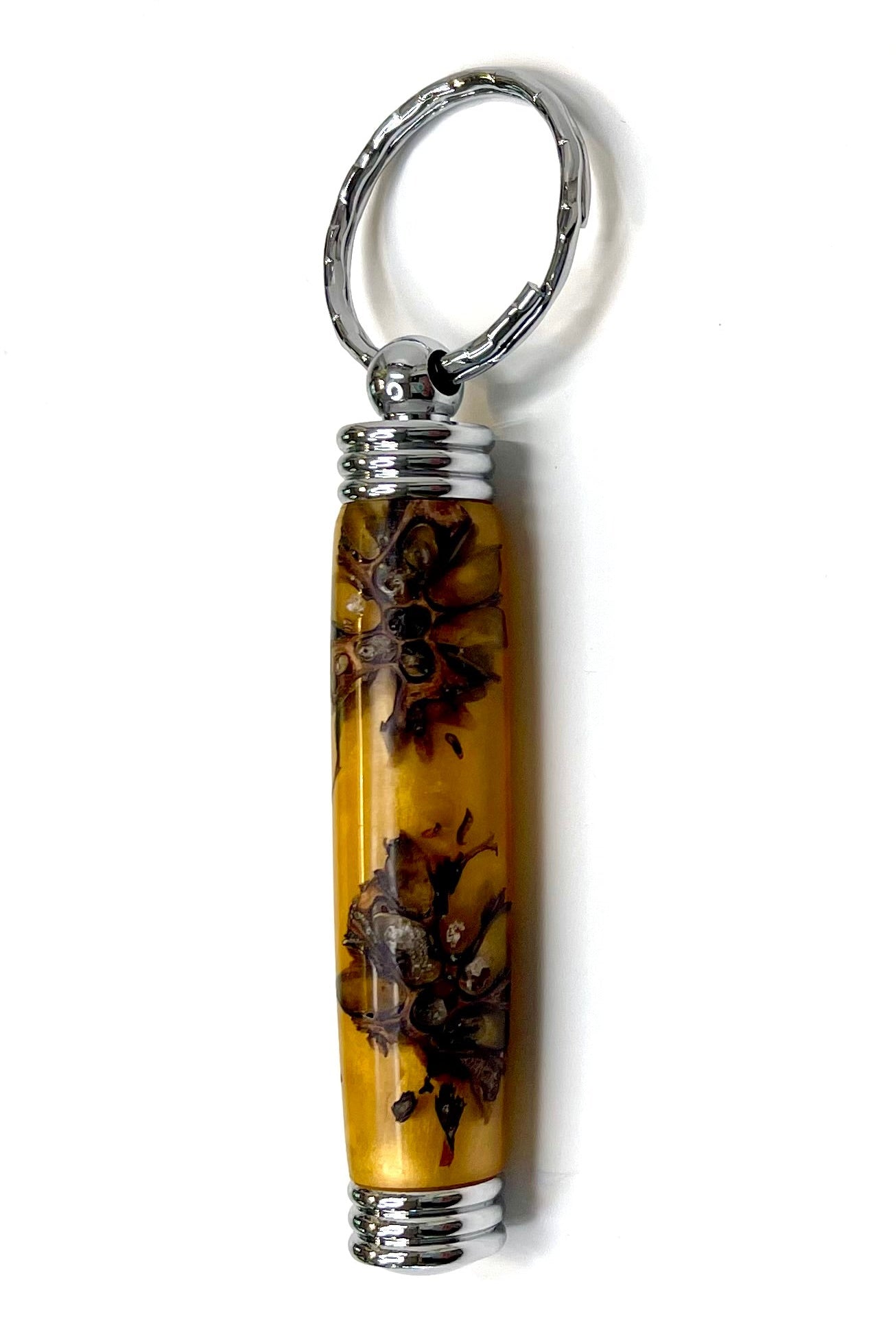 Key Chain - Hidden Compartment Sweetgum Balls cast in Orange Resin