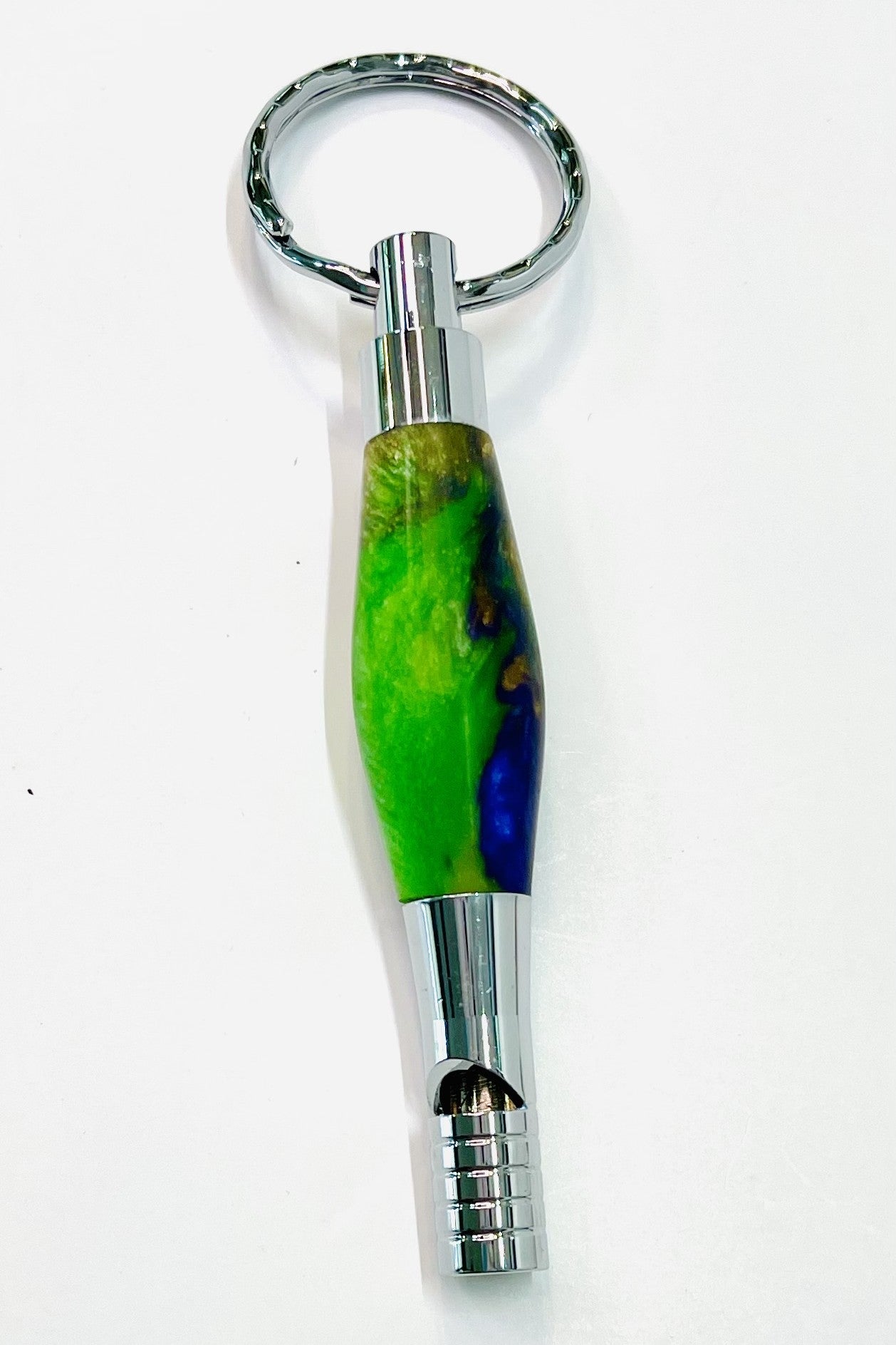 Key Chain - Whistle Blue & Green Resin