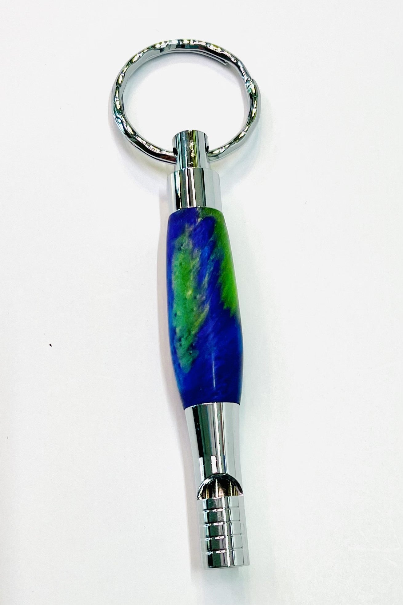 Key Chain - Whistle Blue & Green Resin