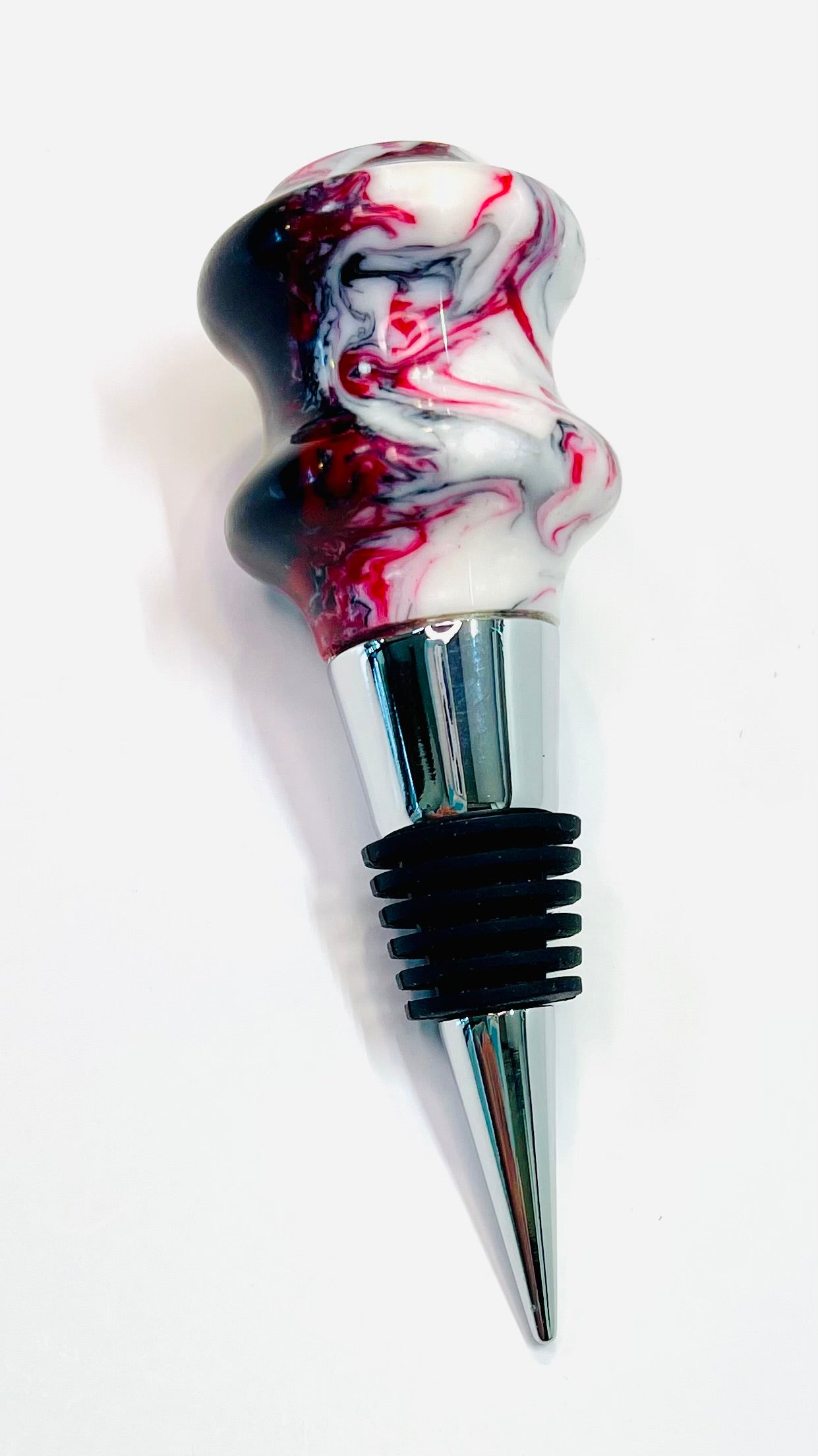 Bottle Stopper - Red, Black & White Resin