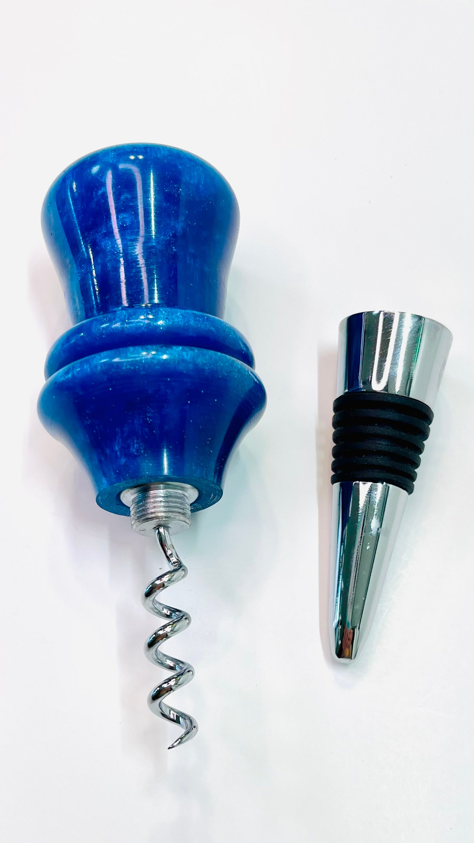 Bottle Stopper with Corkscrew - Blue Resin