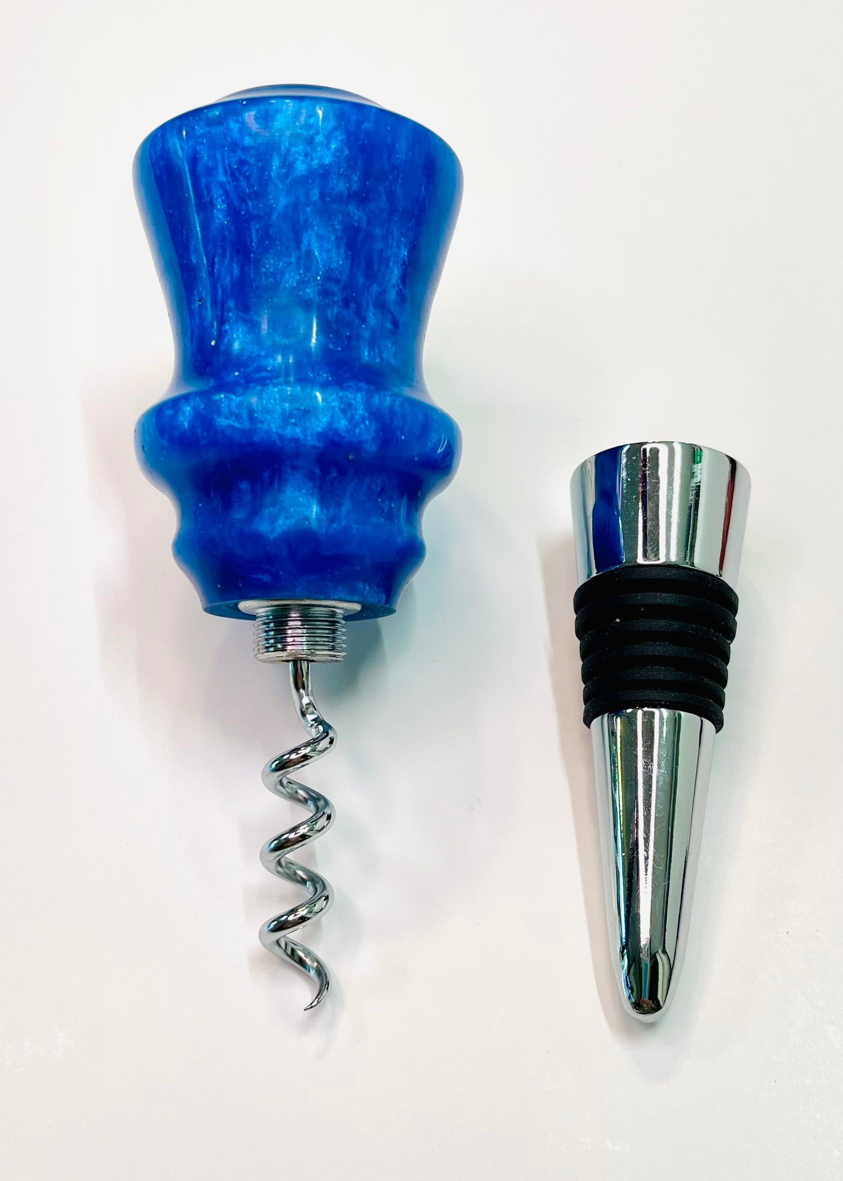 Bottle Stopper with Corkscrew - Blue Resin