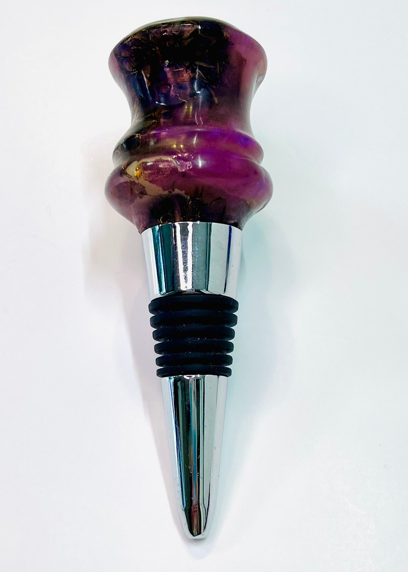 Bottle Stopper with Corkscrew - Sweetgum Balls cast in Purple Resin