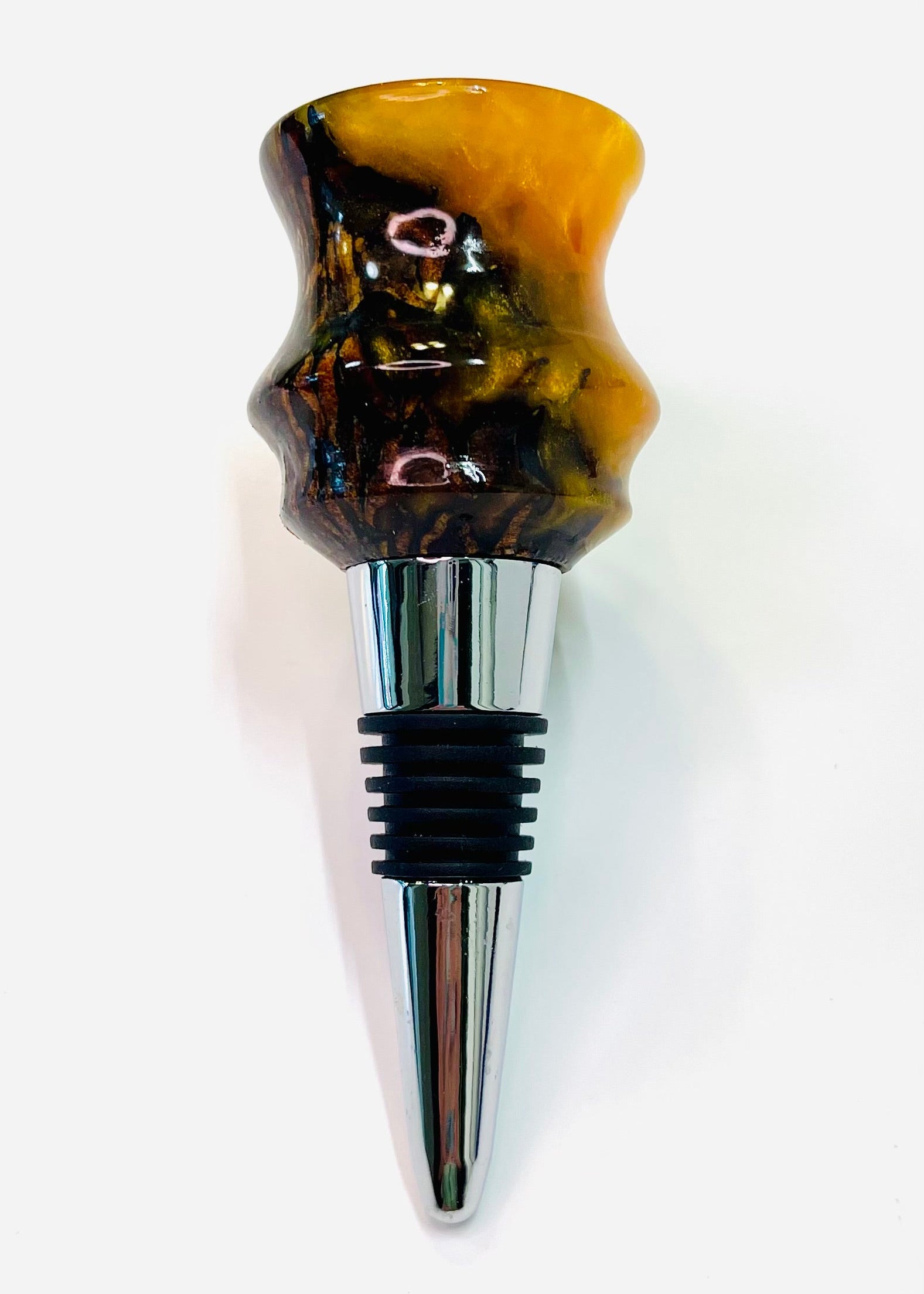 Bottle Stopper with Corkscrew - Magnola Seed Pod cast in Orange Resin