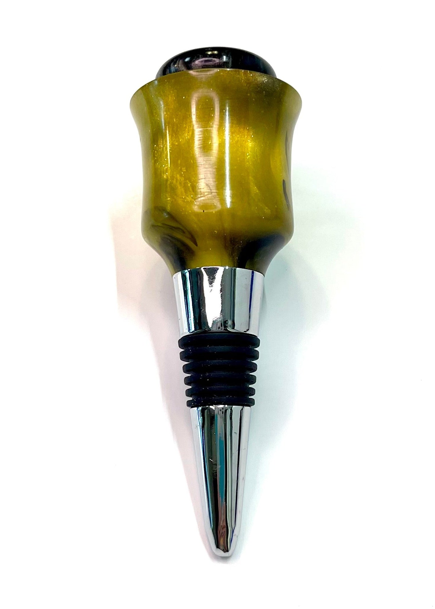 Bottle Stopper with Corkscrew - Yellow & Black Resin