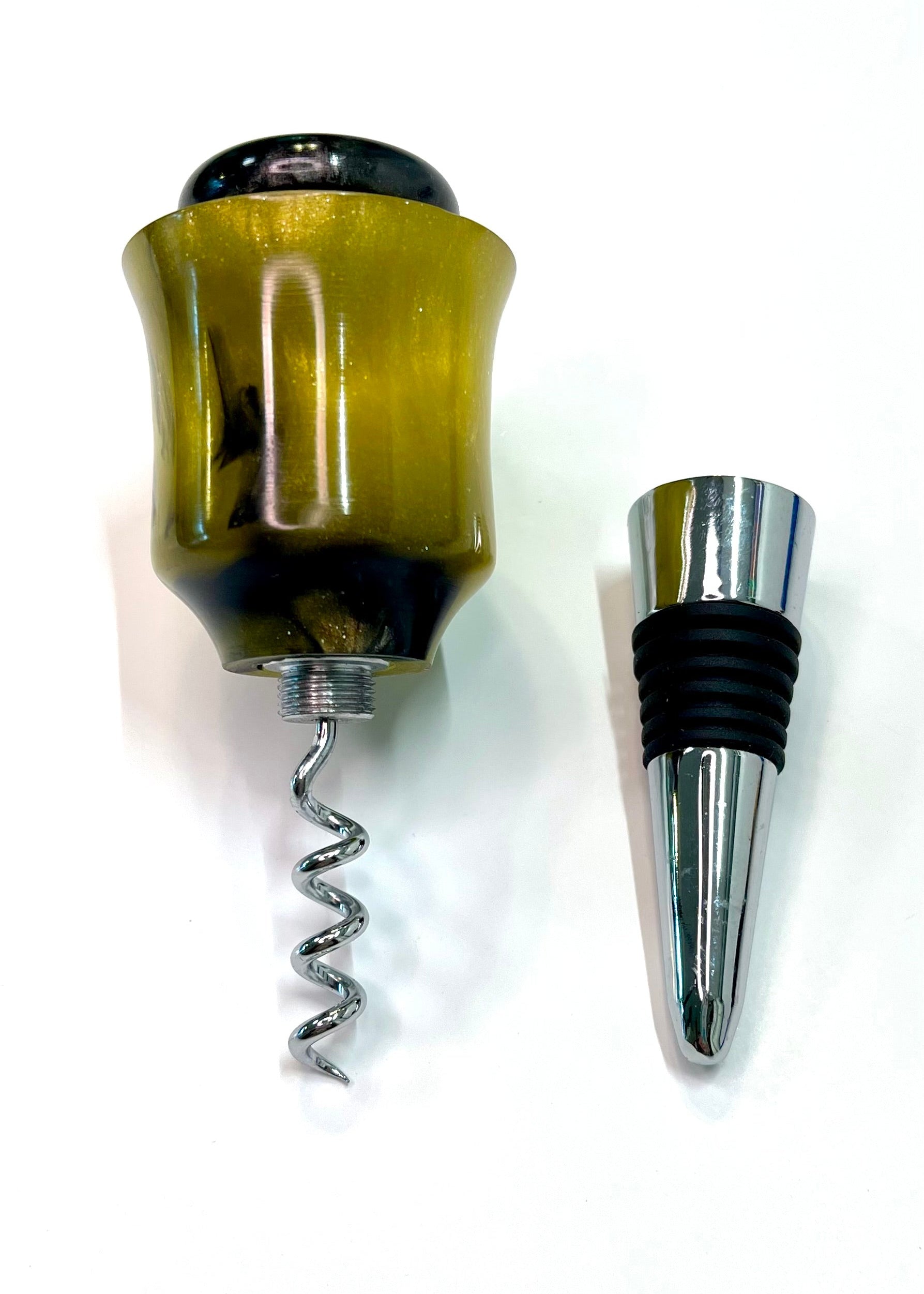 Bottle Stopper with Corkscrew - Yellow & Black Resin