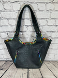 Sarah Shoulder Bag - Black Faux Crocodile