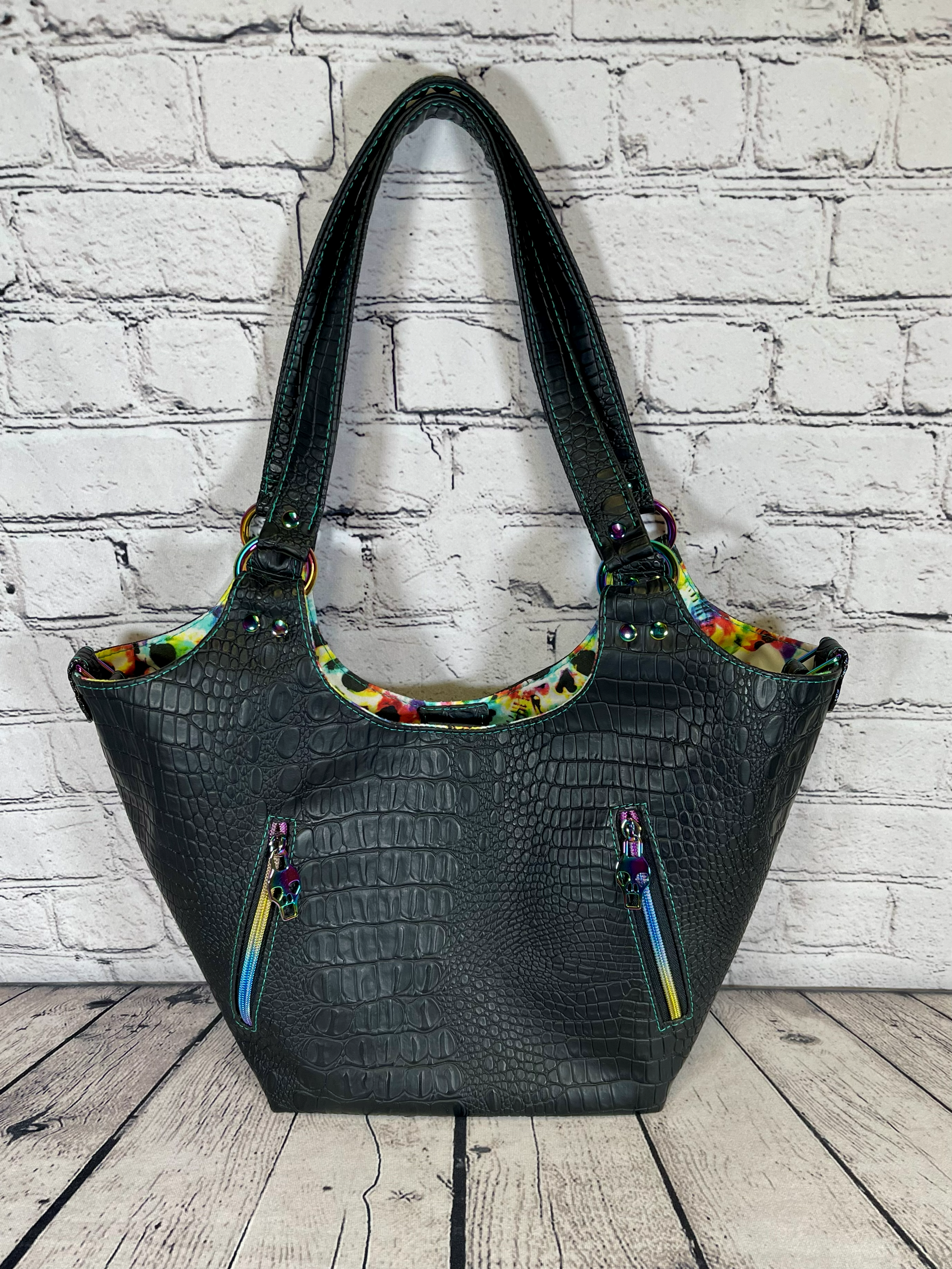Sarah Shoulder Bag - Black Faux Crocodile