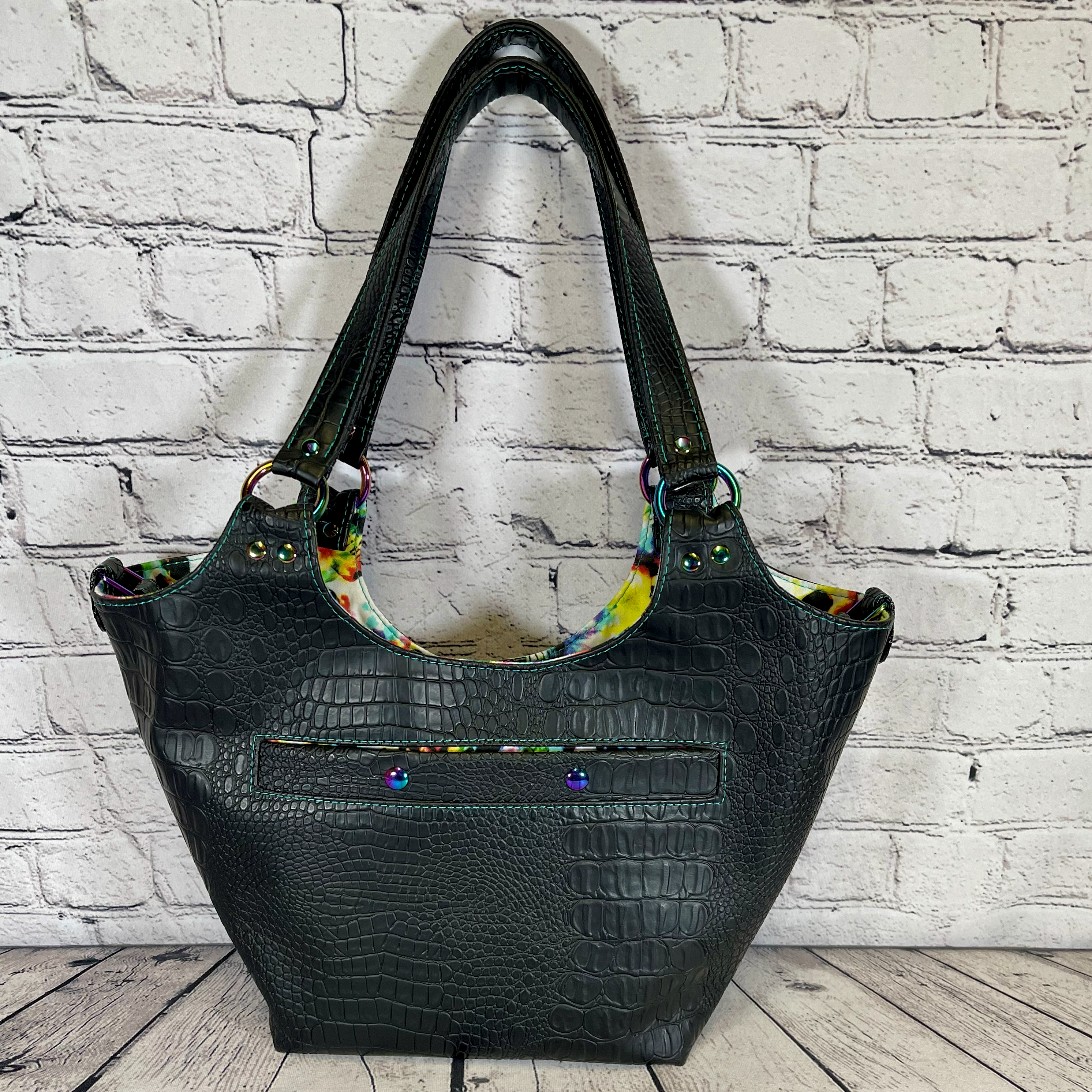 Sarah Shoulder Bag - Black Faux Crocodile