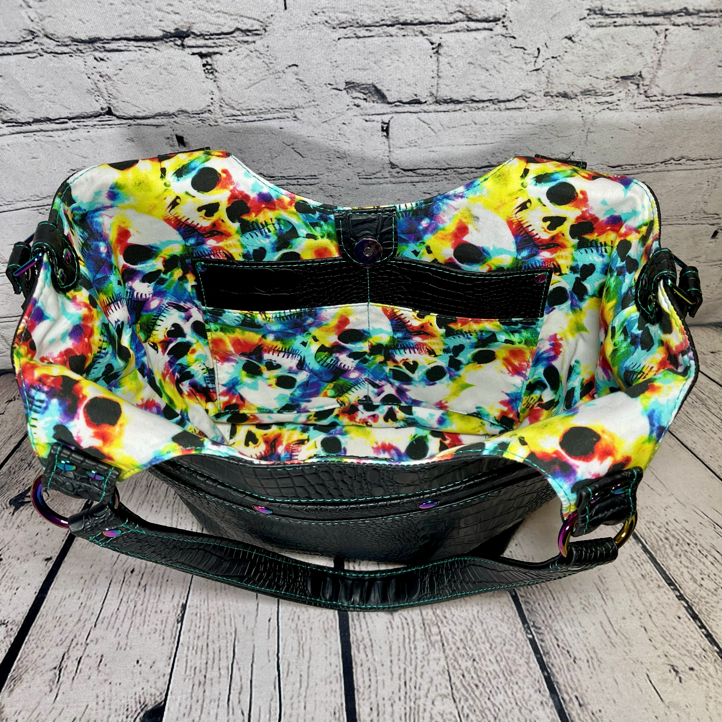 Sarah Shoulder Bag - Black Faux Crocodile