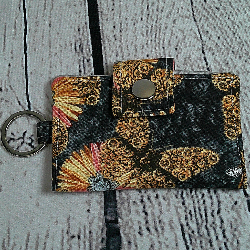 Small Keychain Wallet - Steampunk Butterfly, Flower & Bee