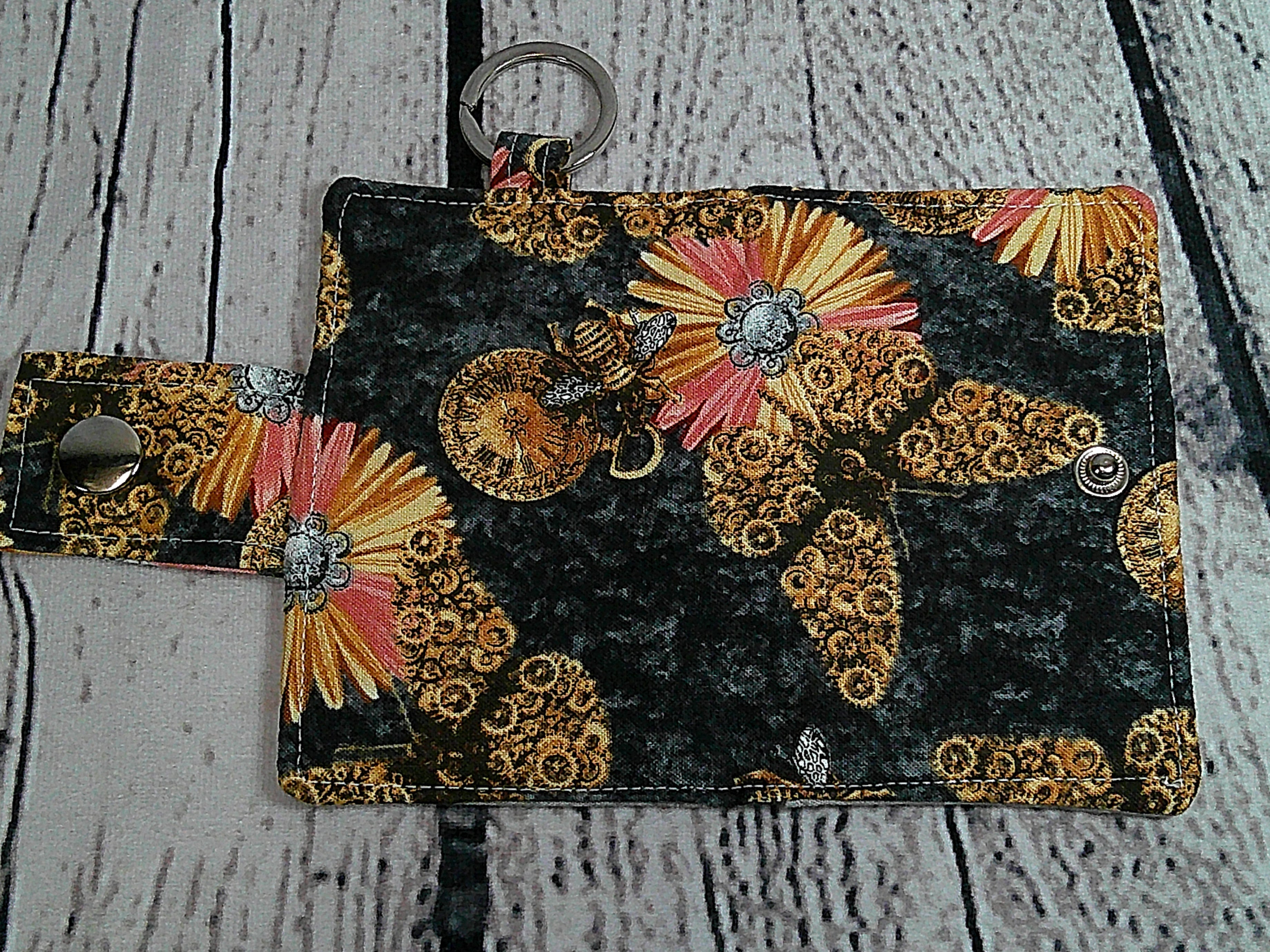 Small Keychain Wallet - Steampunk Butterfly, Flower & Bee
