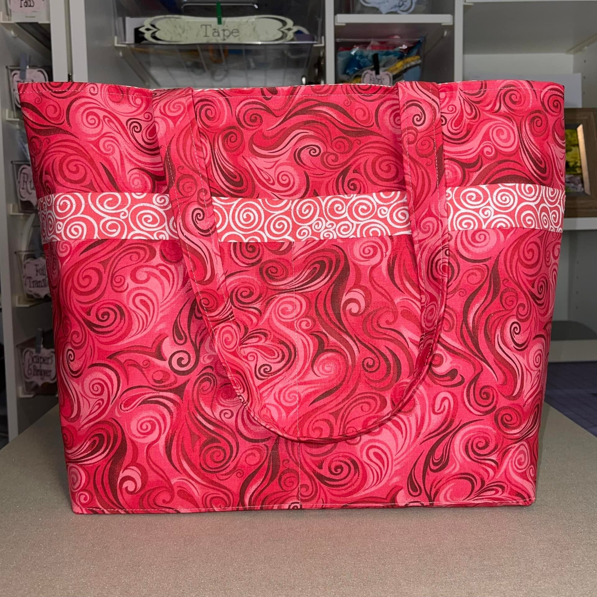 Large Tote - Red & Pink Swirls