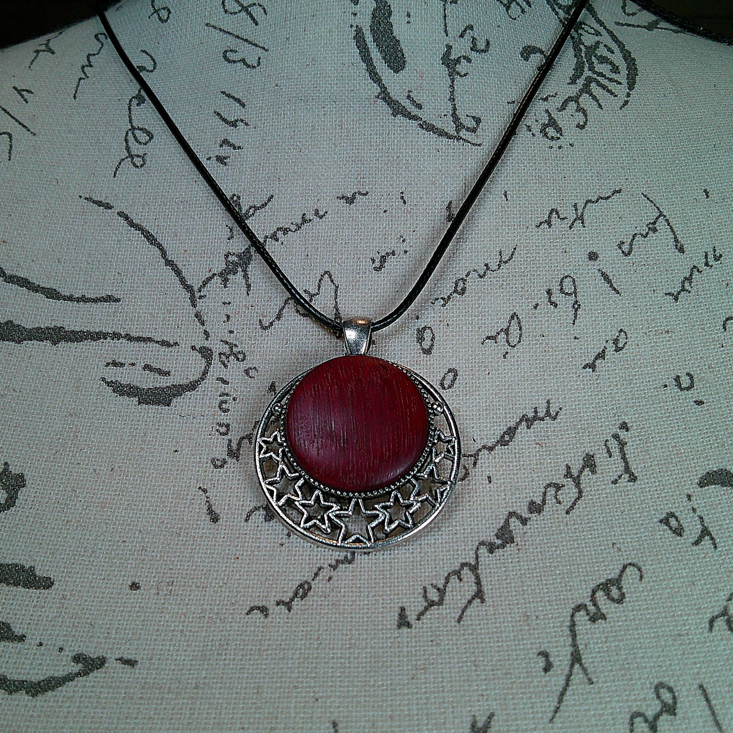 Necklace - Stars Pendant w/ Wood Insert - Purpleheart