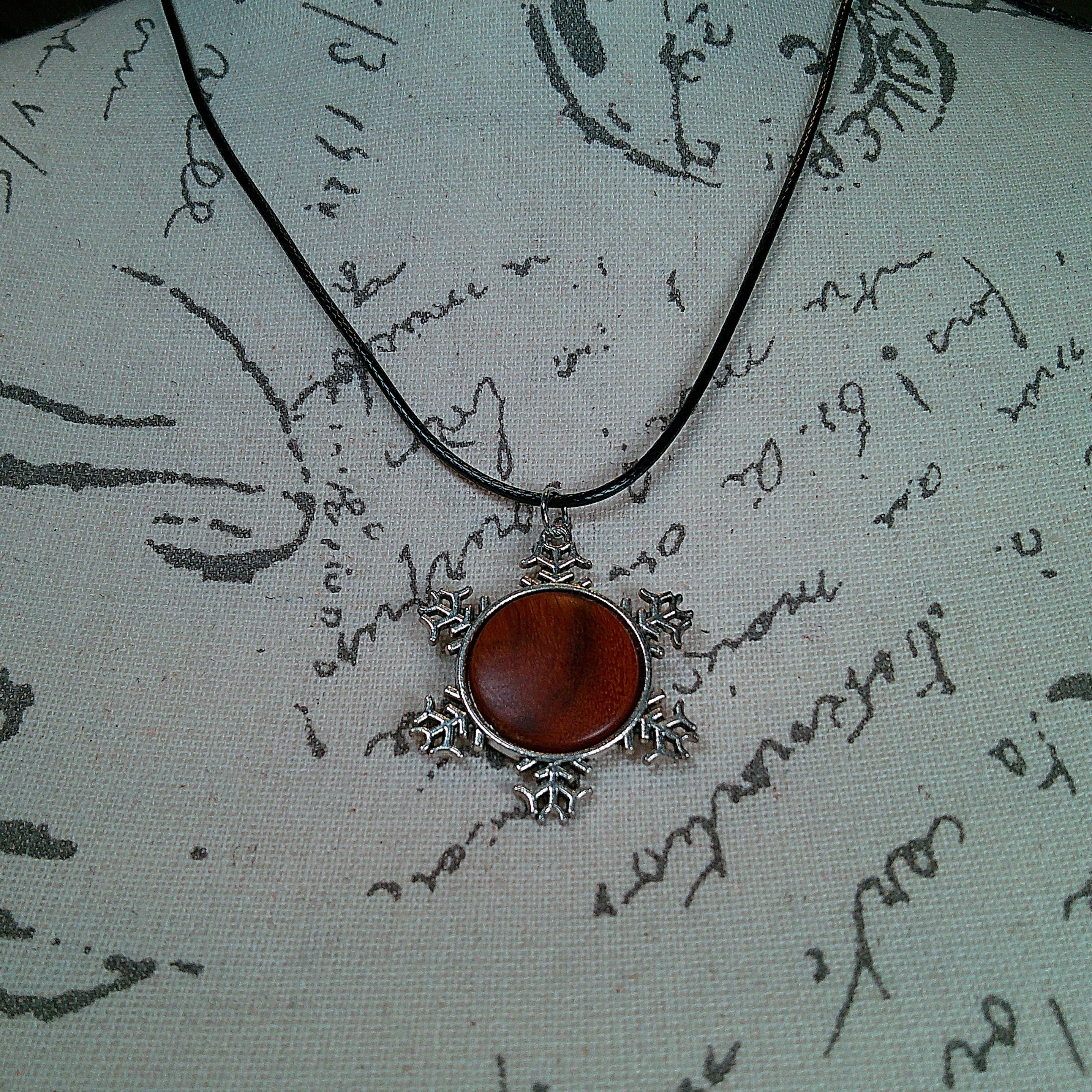 Necklace - Snowflake Pendant w/ Wood Insert - Cocobolo