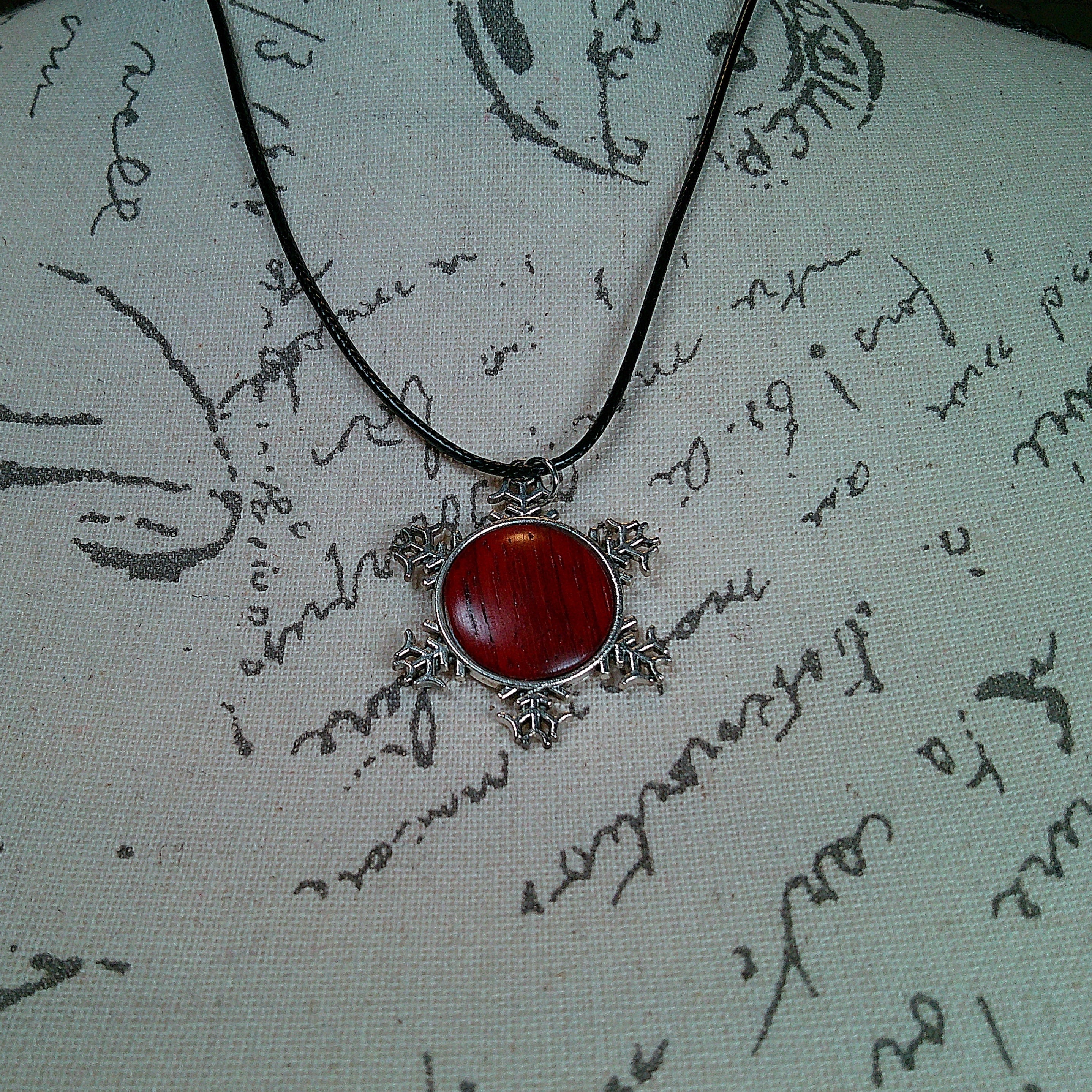 Necklace - Snowflake Pendant w/ Wood Insert - Padauk