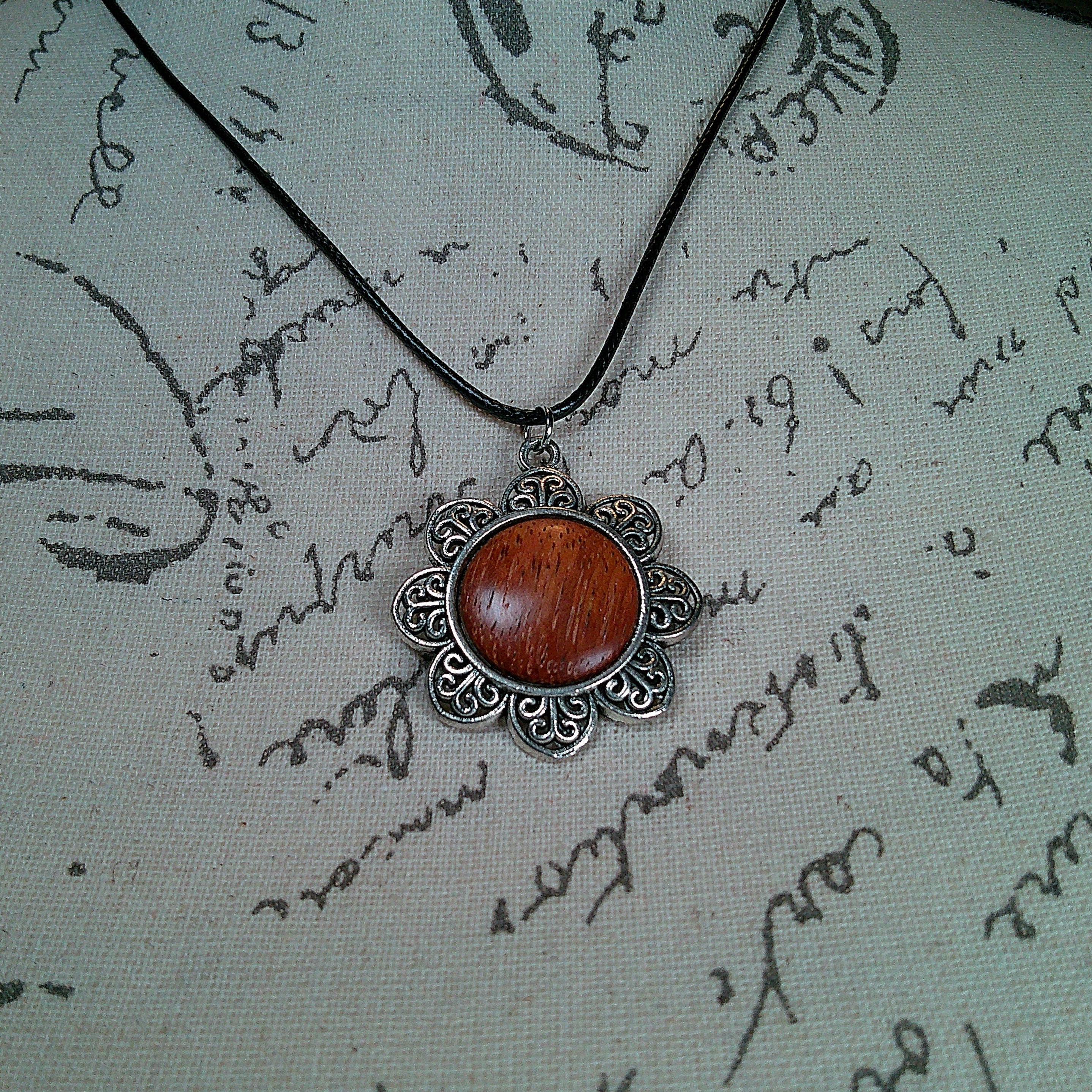 Necklace - Flower Pendant w/ Wood Insert - Bloodwood