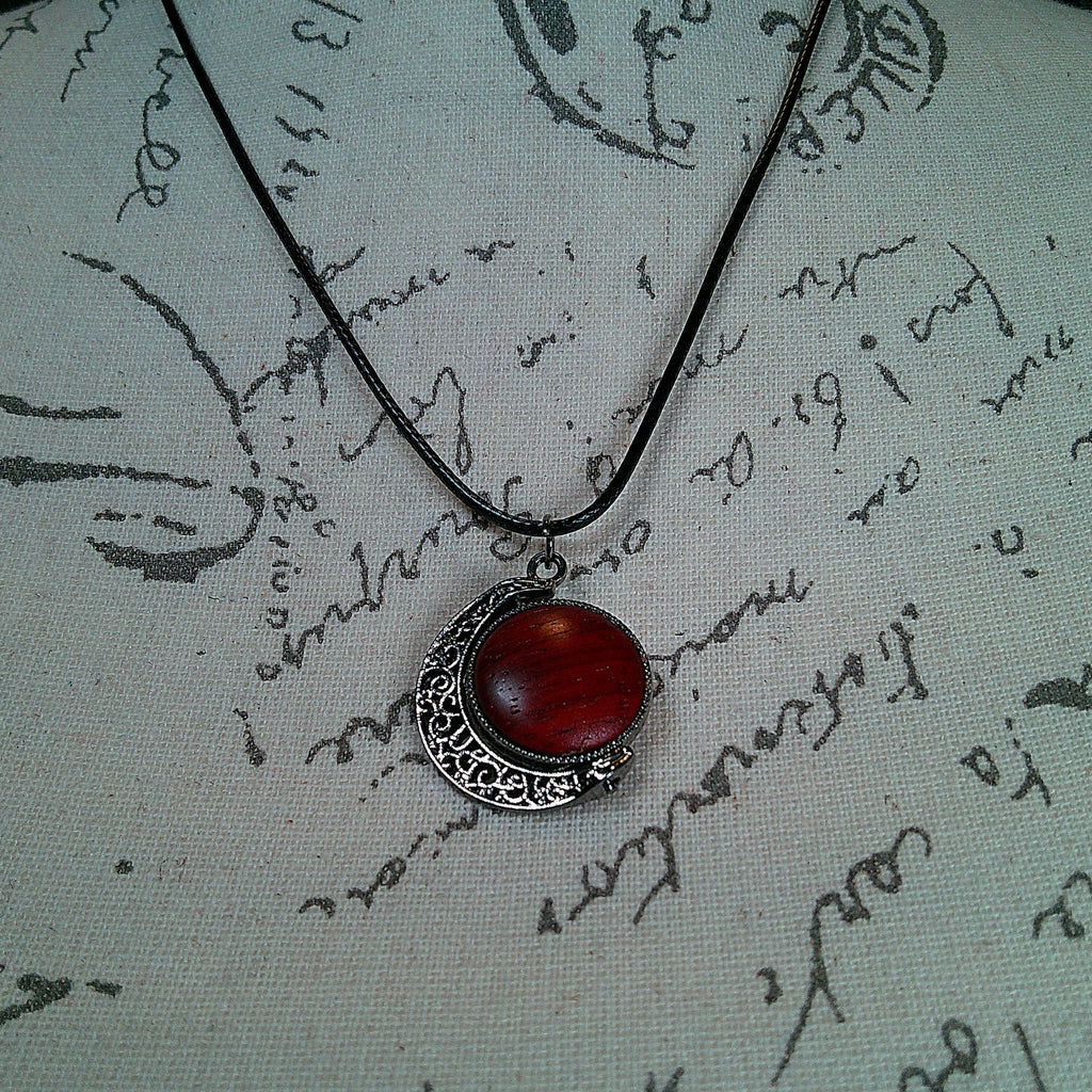 Necklace - Double Sided Moon Pendant w/ Wood Inserts
