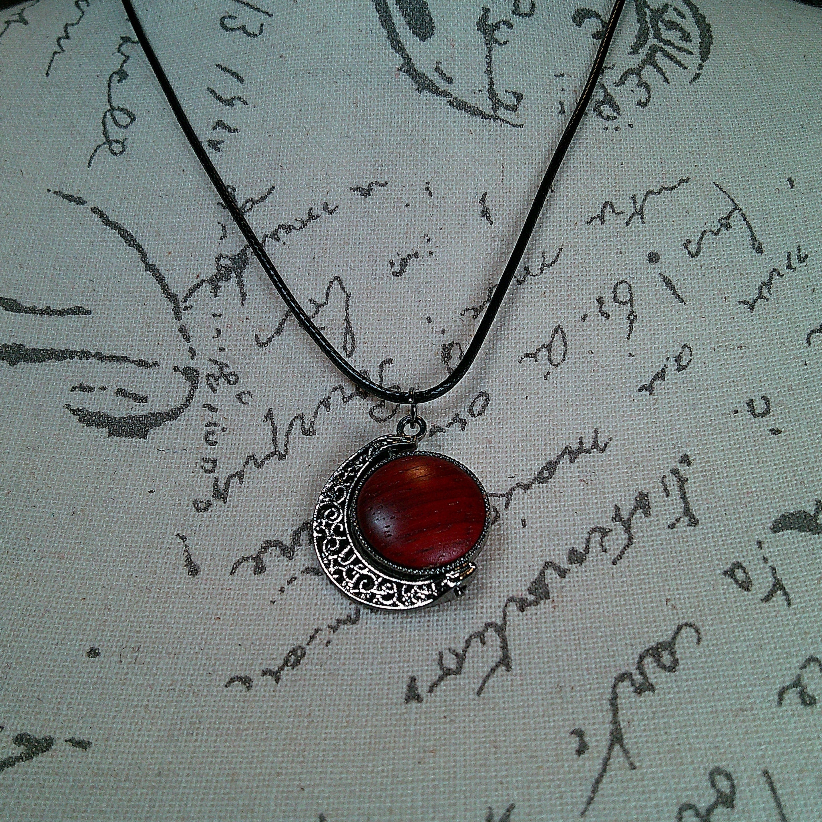 Necklace - Double Sided Moon Pendant w/ Wood Inserts